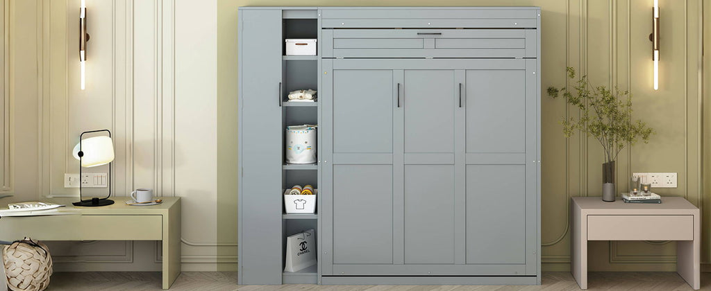Murphy Wall Bed With Shelves, Wardrobe And LED Lights
