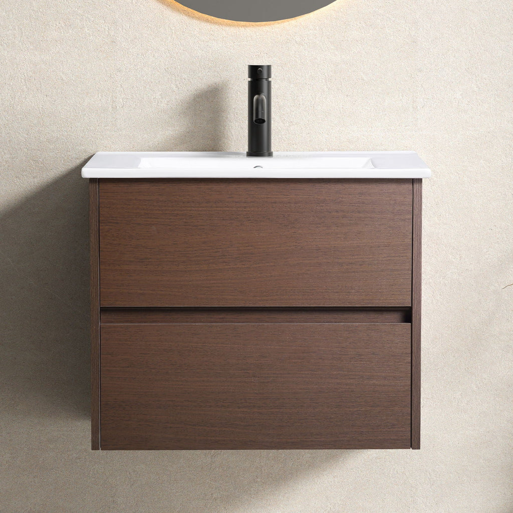 Wall-Mounted Bathroom Vanity, Soft-Close Drawer, Premium Slides - Black Brown