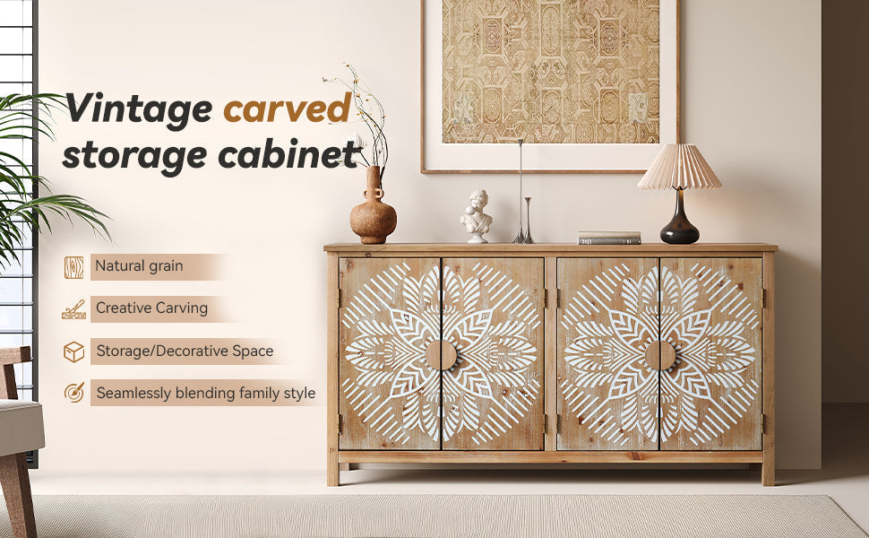 60" Wood Accent Cabinet with 4 Doors Brown and Antique White