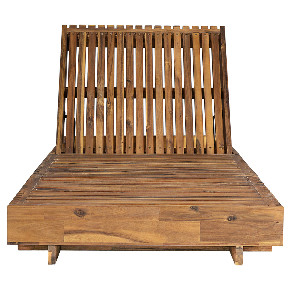Lounge Chaise Set, Acacia Solid Wood with Cream Lounge Cushion
