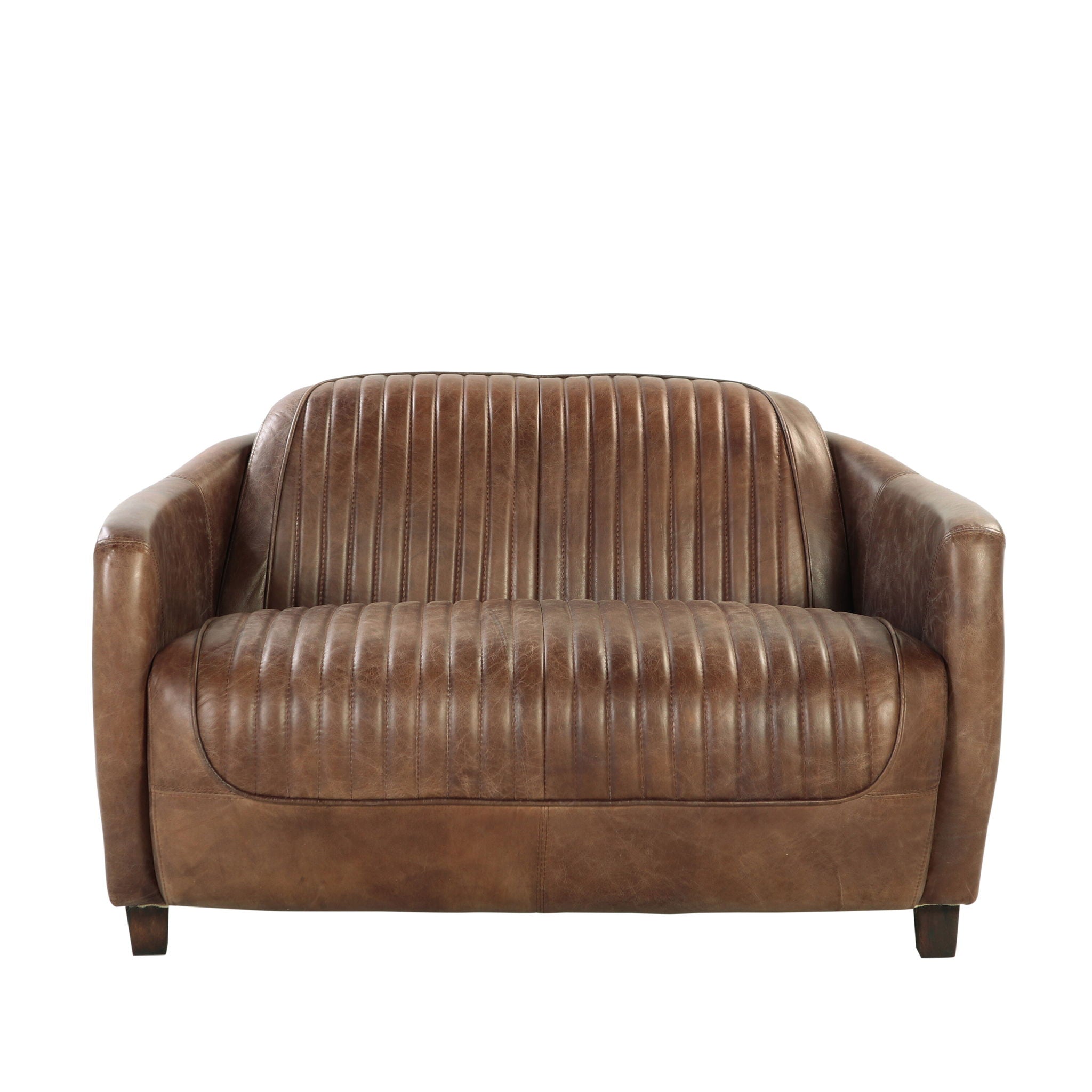 Brancaster Grain Leather Loveseat - Brown