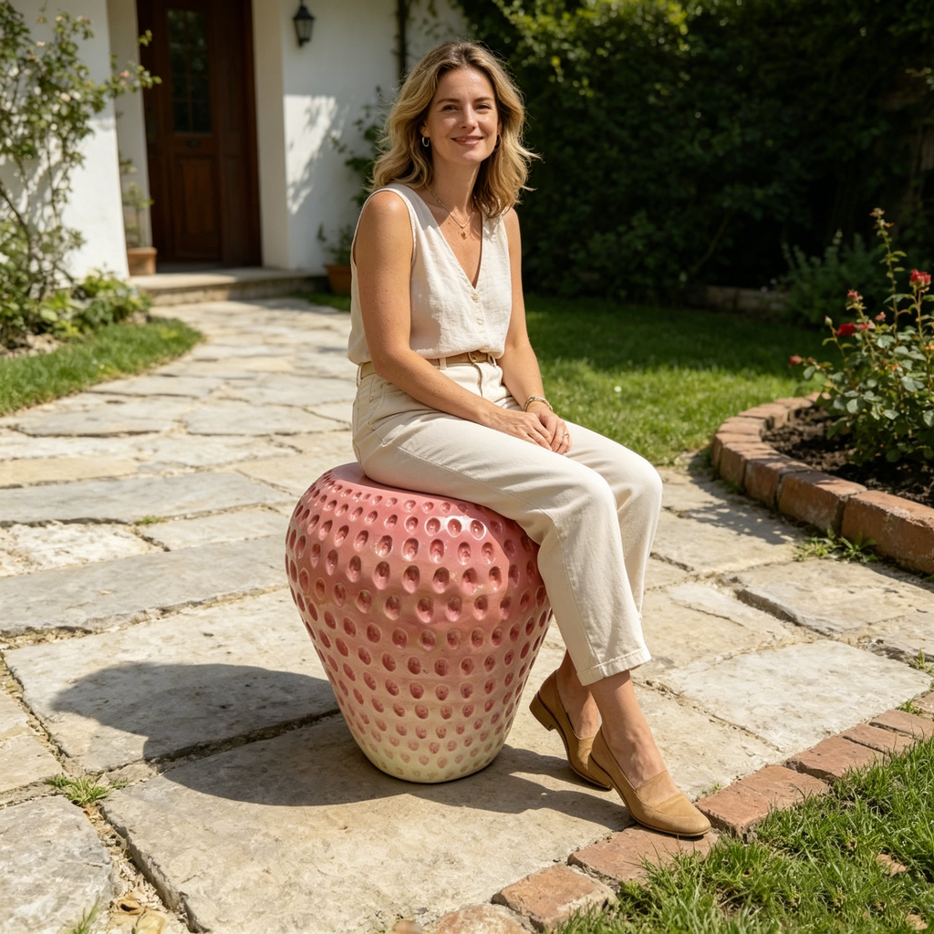Strawberry Fruit Stool, 13.4" Oversized Resin Stool and Side Table