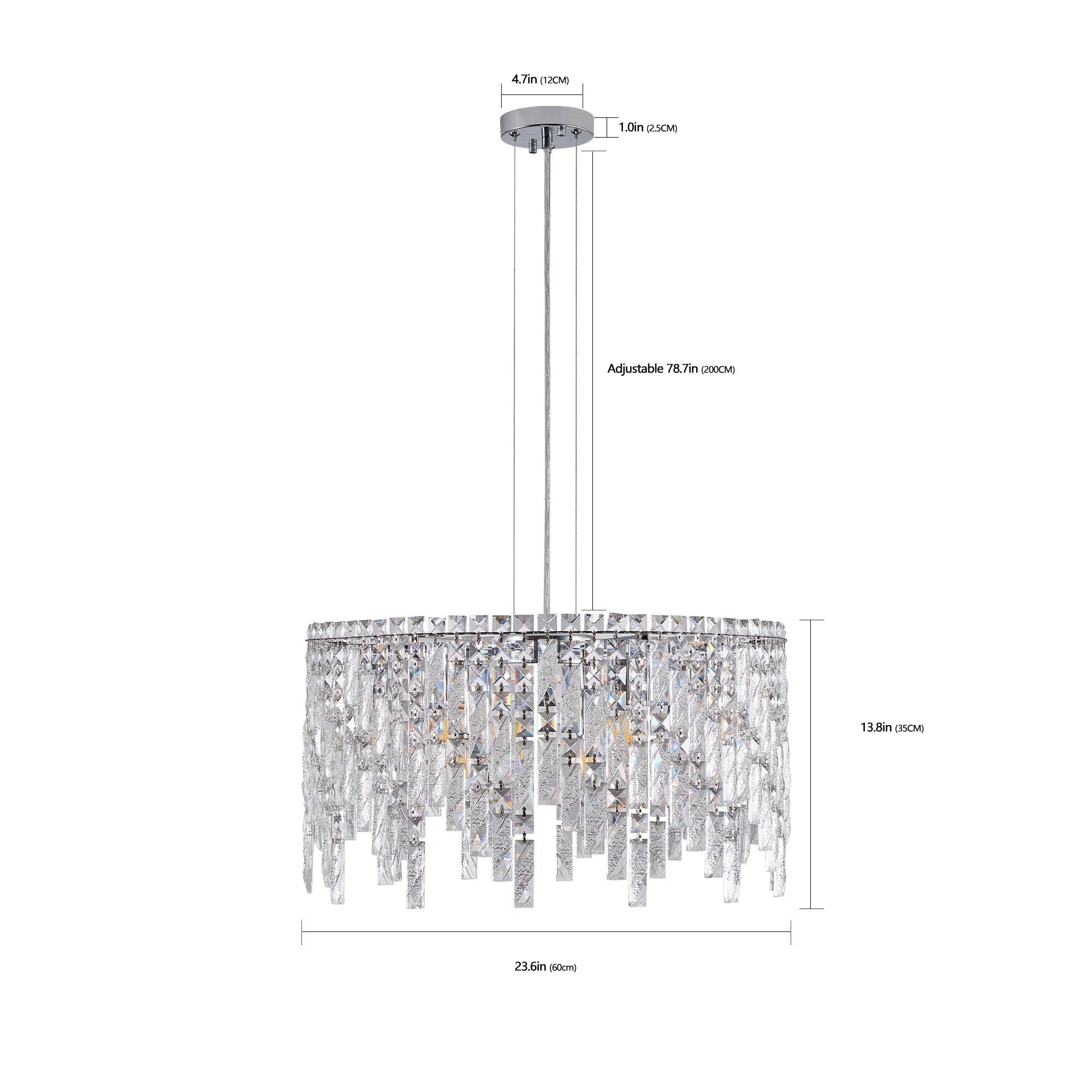 24" Luxurious Round Silver Crystal Chandelier