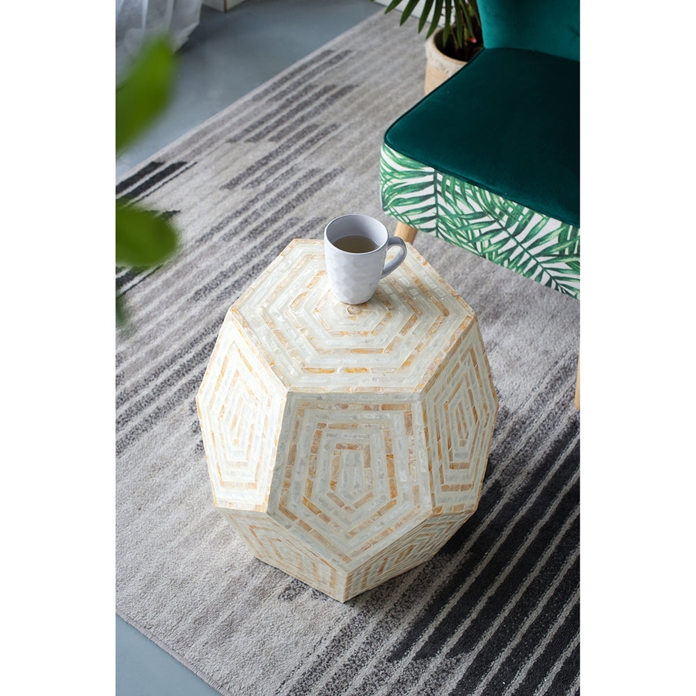 18x18x21 Hexagonal Capes Capiz Stool Cream/Yellow