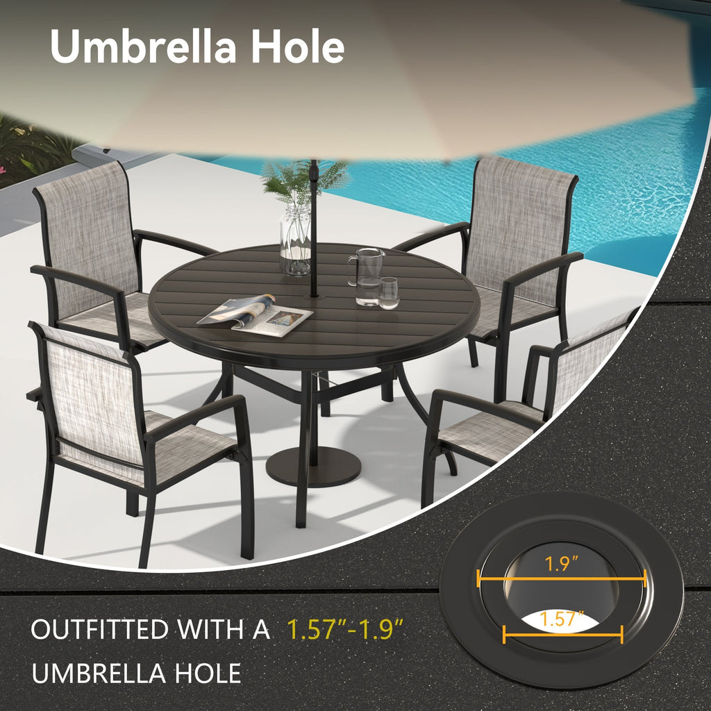 5 Pieces Outdoor Patio Dining Set with Stackable Metal Chairs and Round Table