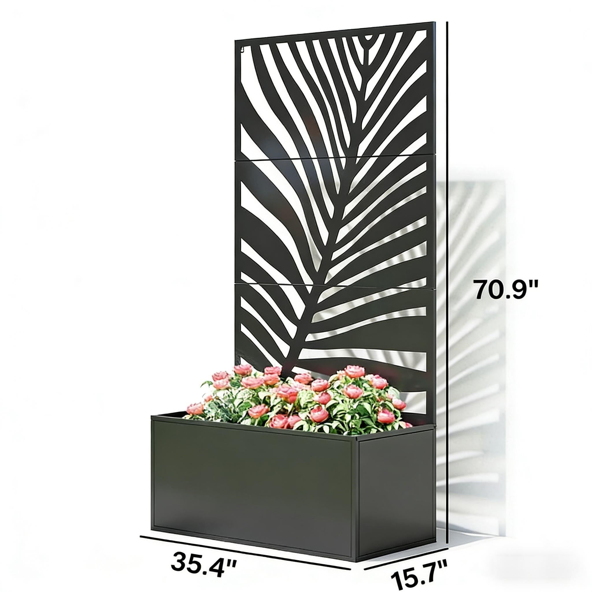 Outdoor Raised Garden Bed with Privacy Screen and Metal Planter Box
