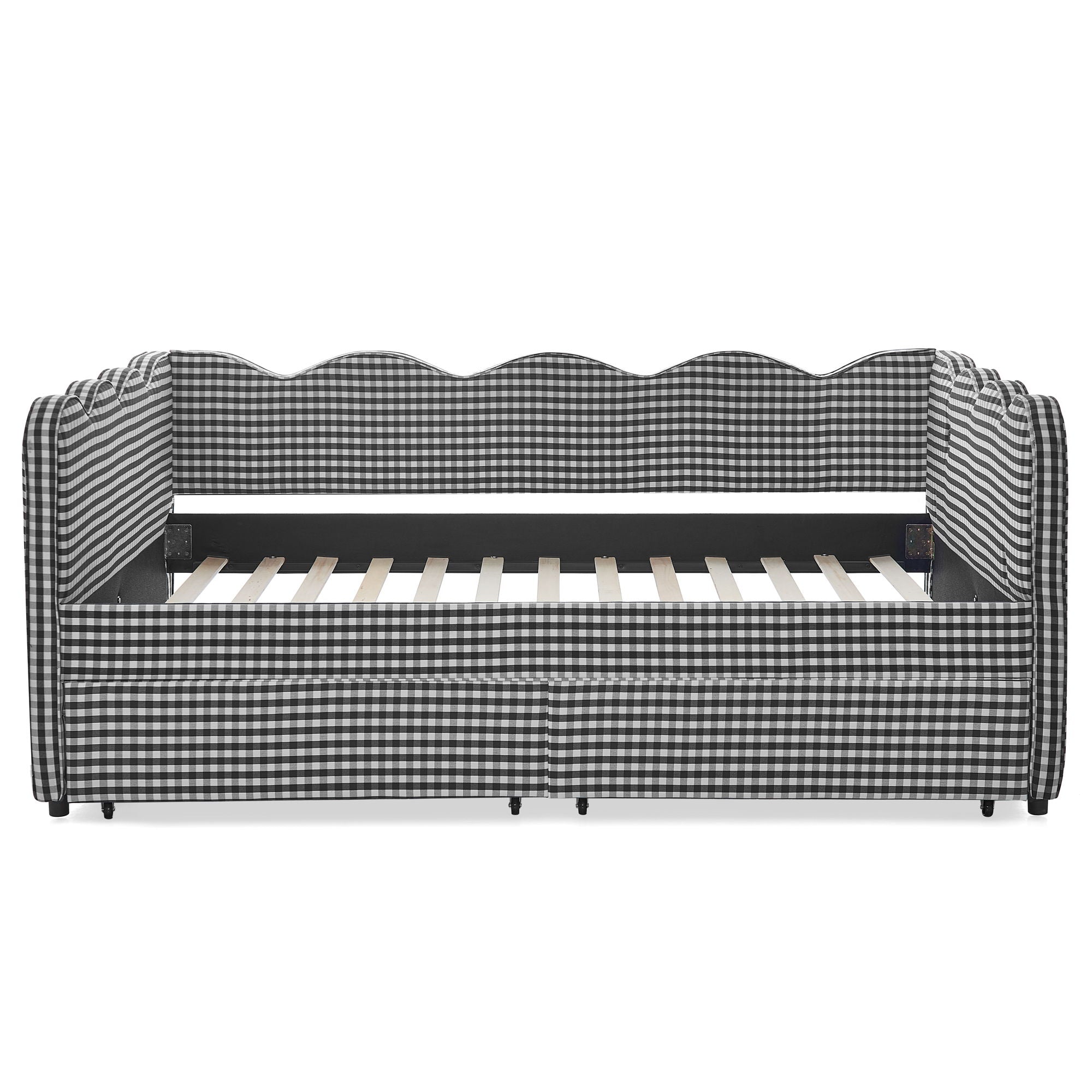 Gingham Daybed With USB Charging Port, Wave-Shaped Design