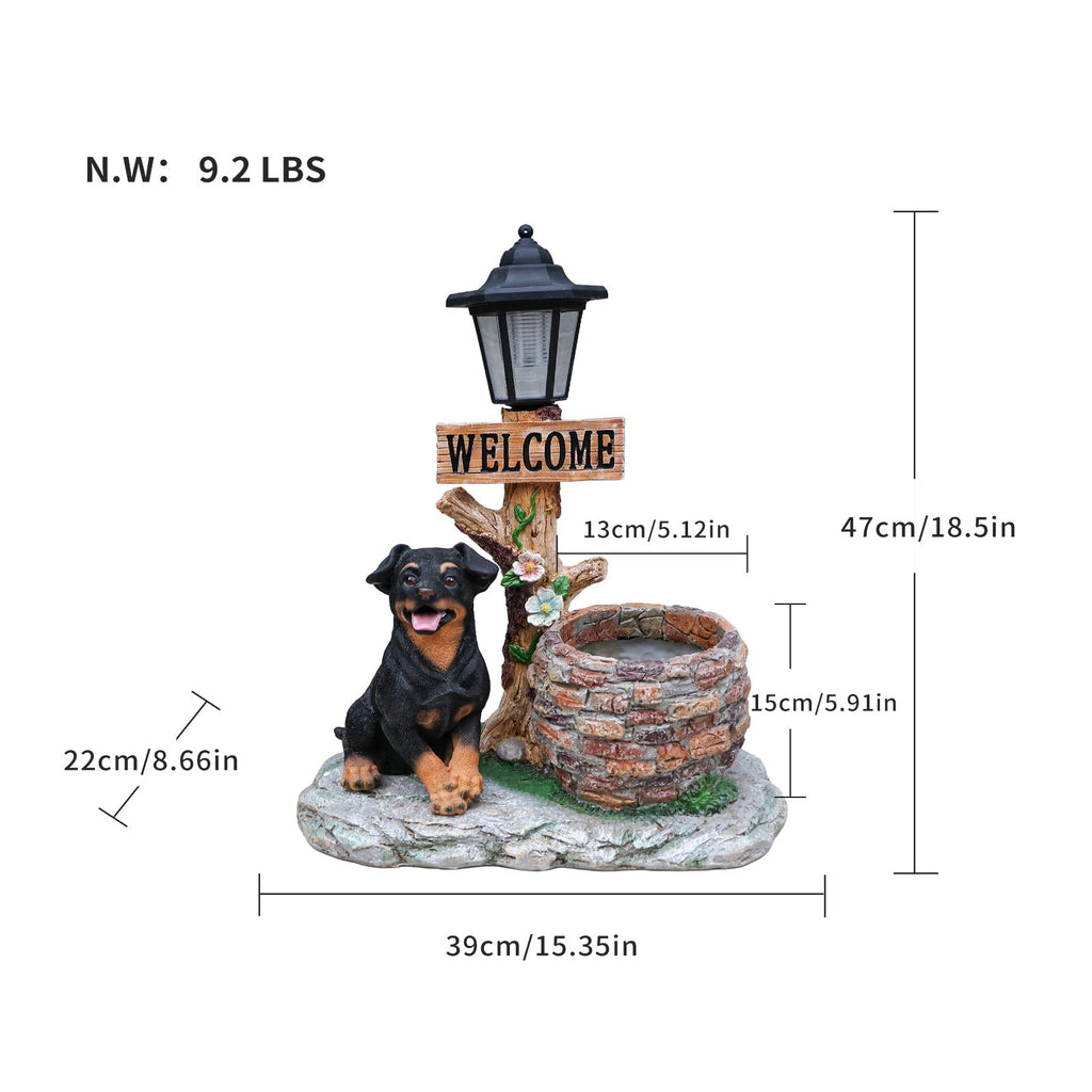 Puppy Dog Solar Planter Outdoor Statue