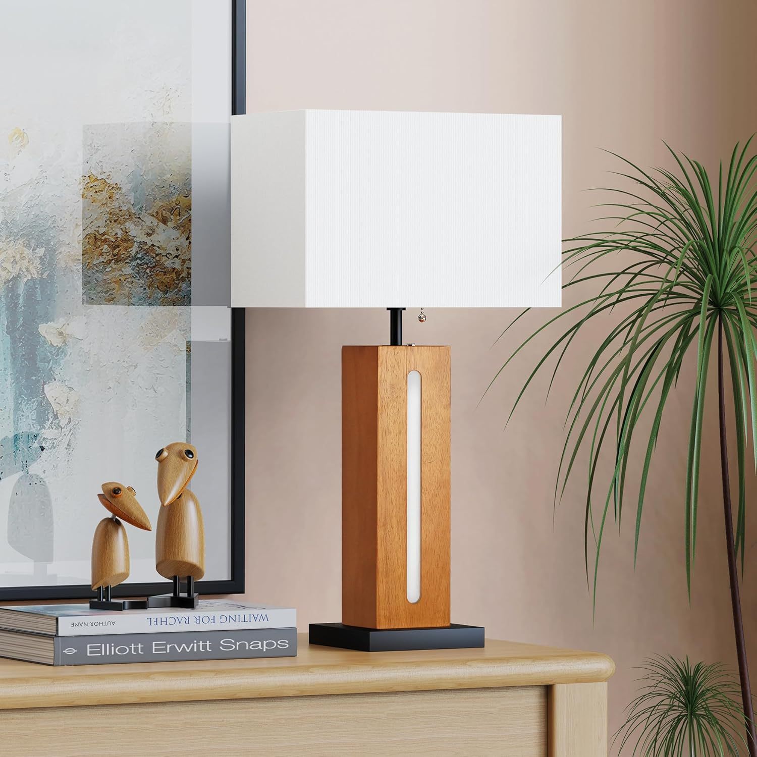 Table Lamps Set of 2, Modern Dimmable Bedside Lamps with Linen Shades