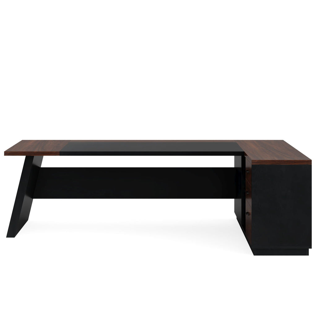 L-Shaped Executive Desk With File Cabinet & Drawers, Large Home Office Computer Workstation