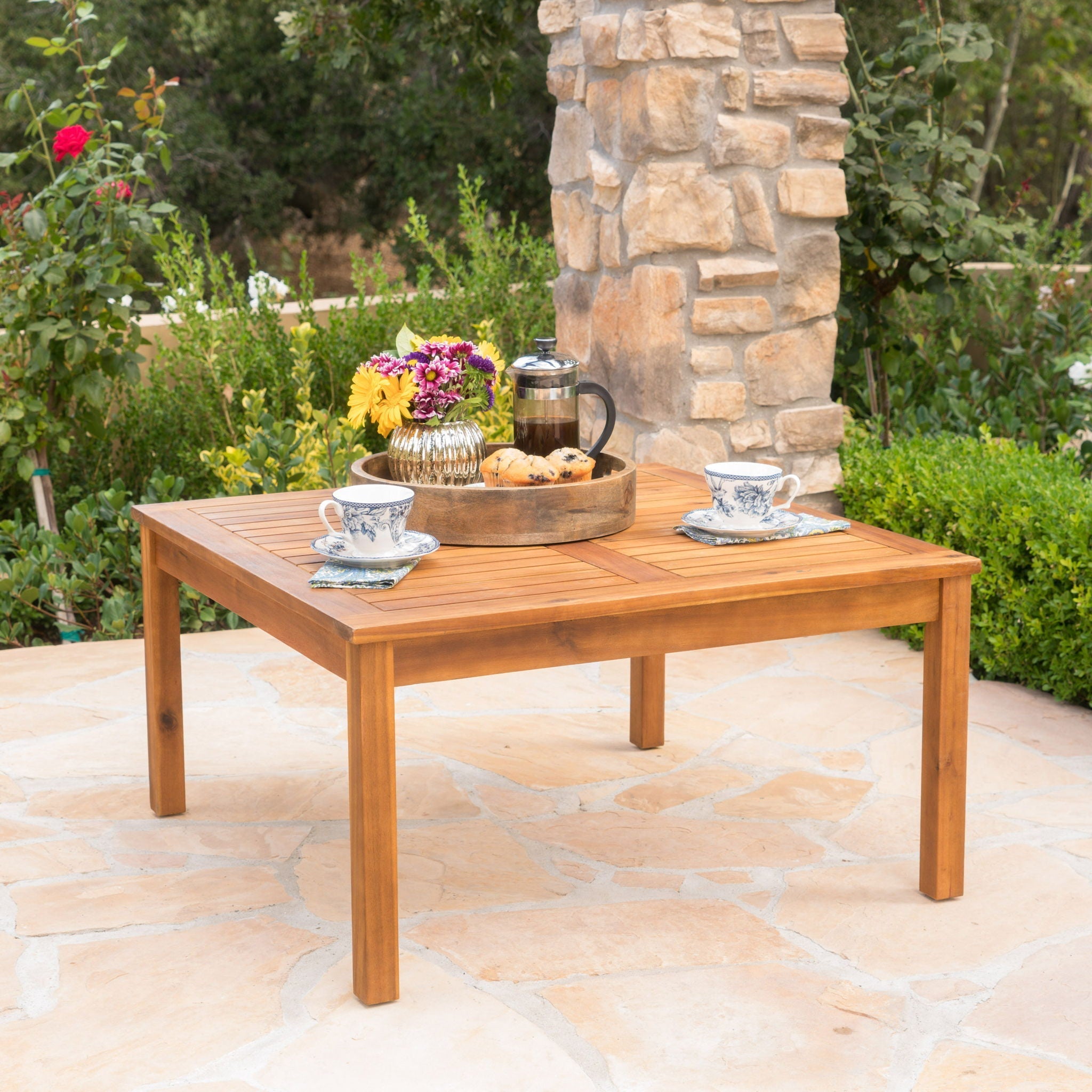 Perla Rustic Square Coffee Table with Block Legs