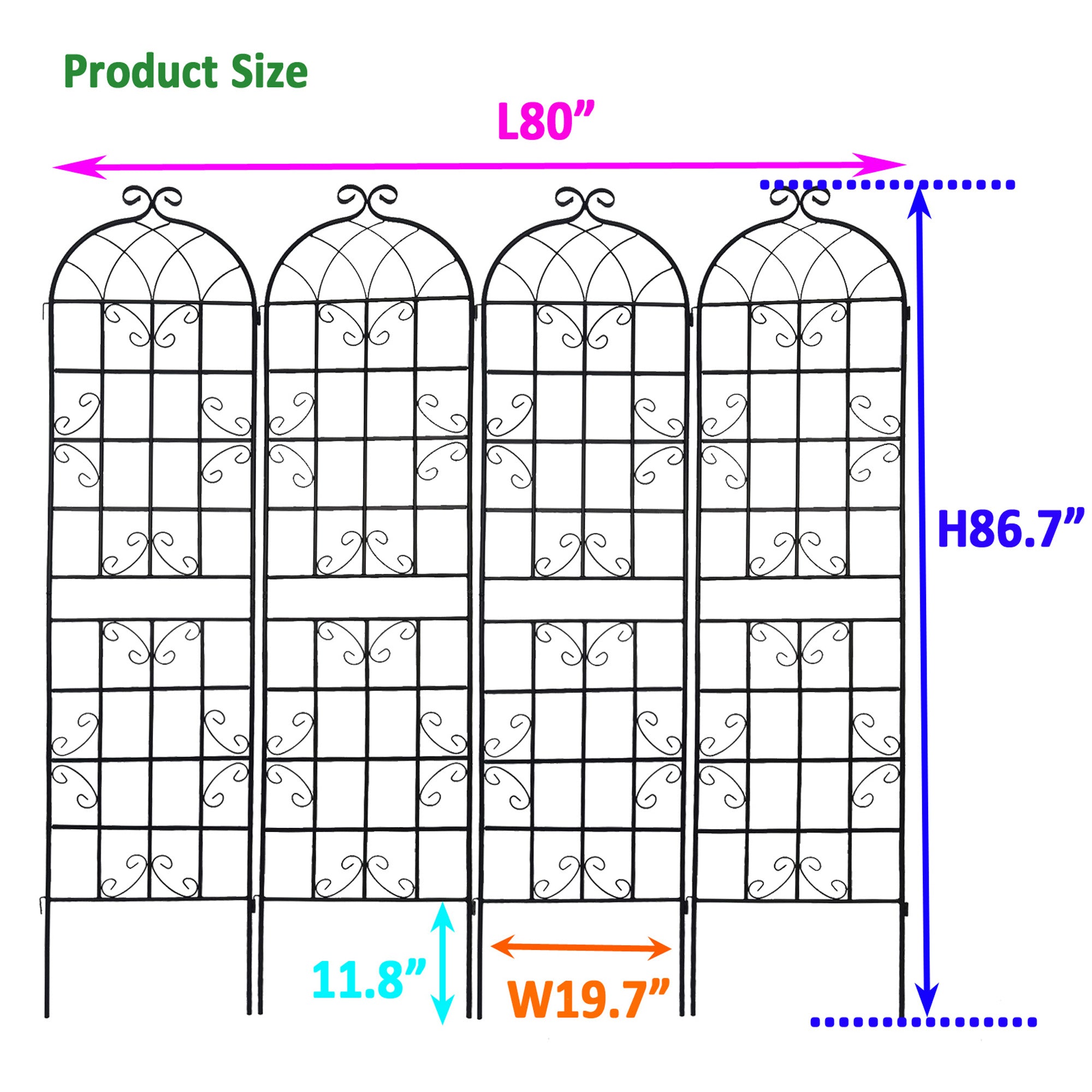 Metal Garden Trellis 4 Pack Rustproof Climbing Plant Supports