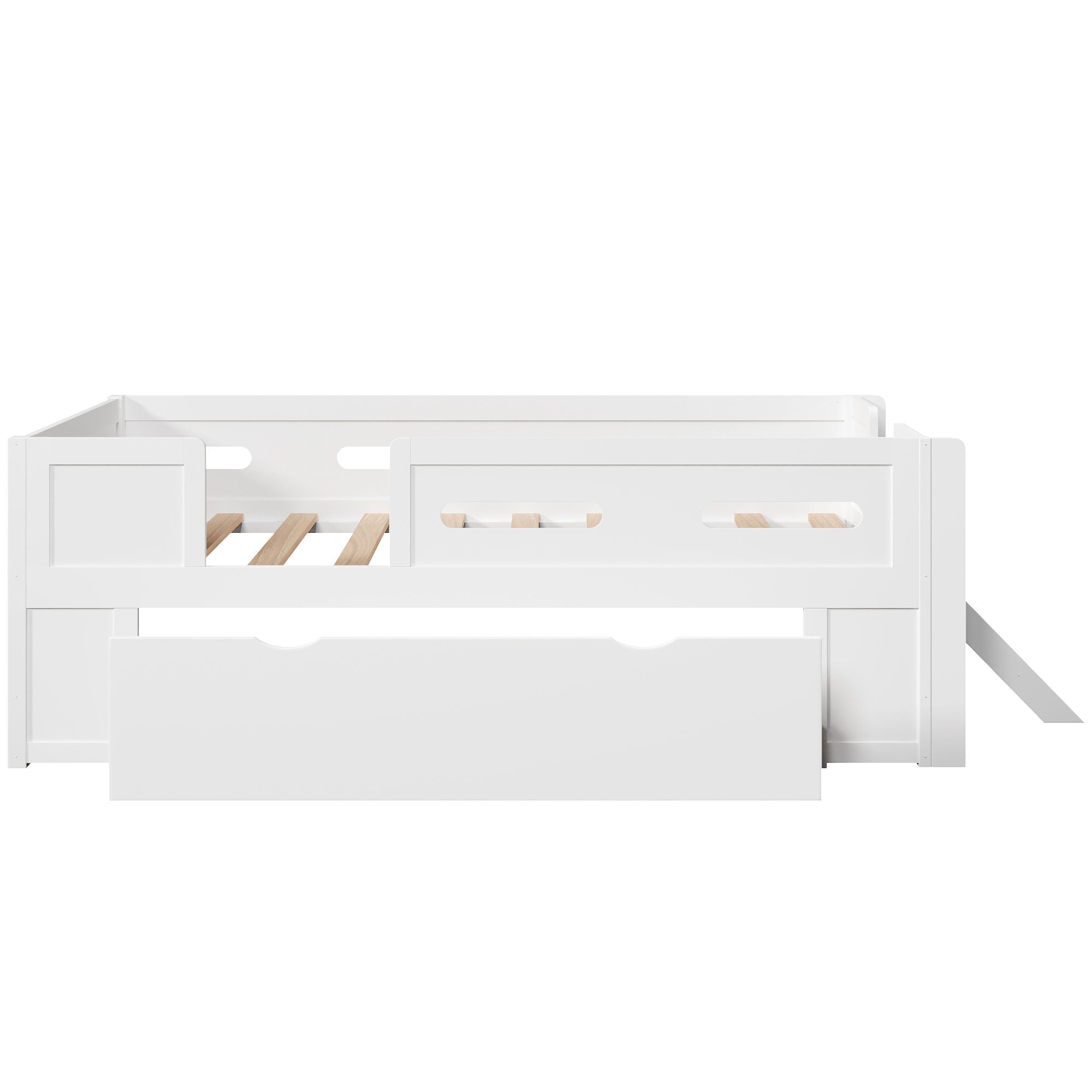 Platform Bed With Guardrail And Drawer