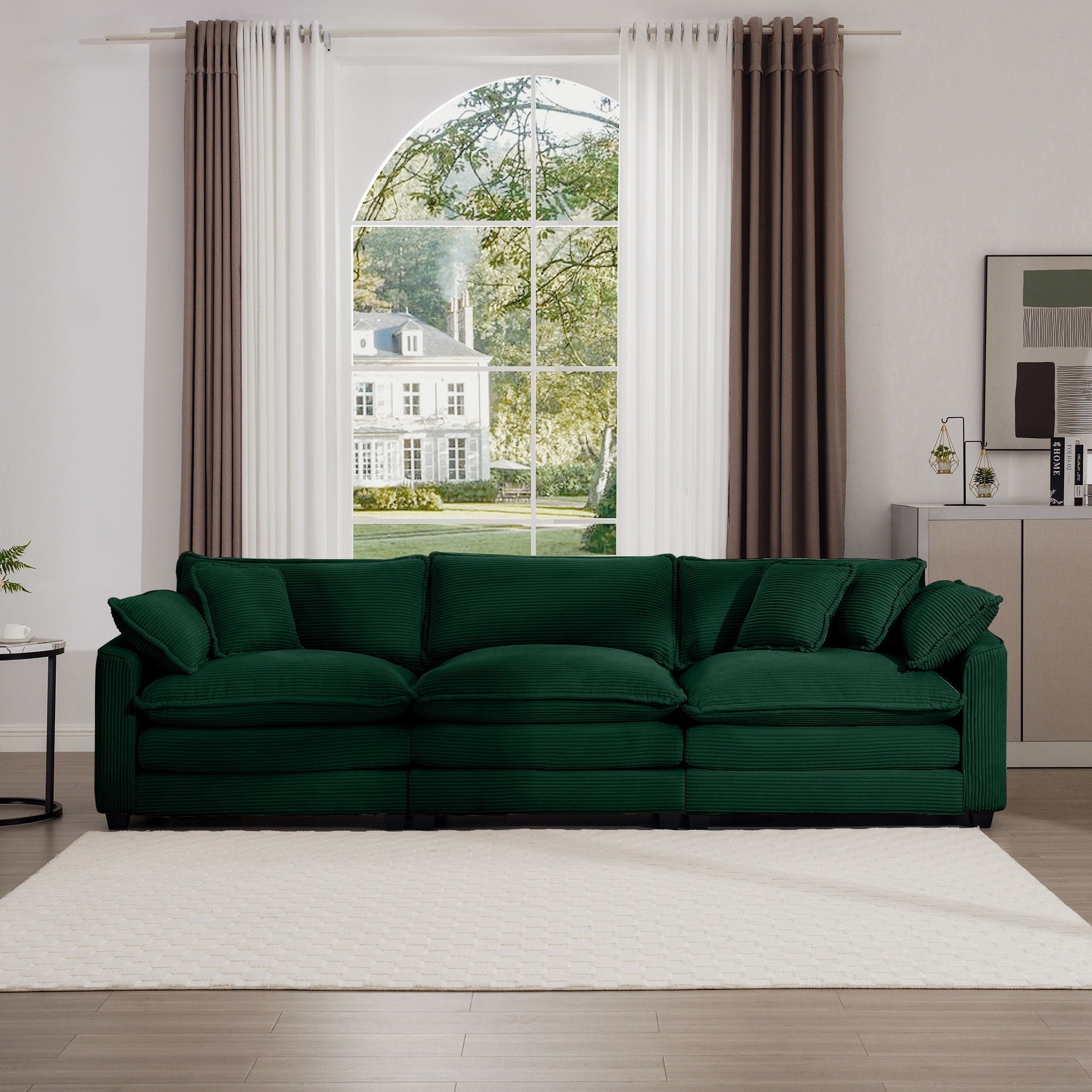 Mid-Century Modern 3 Seater Sectional Sofa With Arm And Throw Pillows