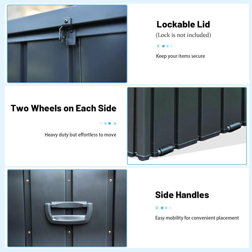 190 Gallon Metal Deck Box, Waterproof Steel Outdoor Storage Bench