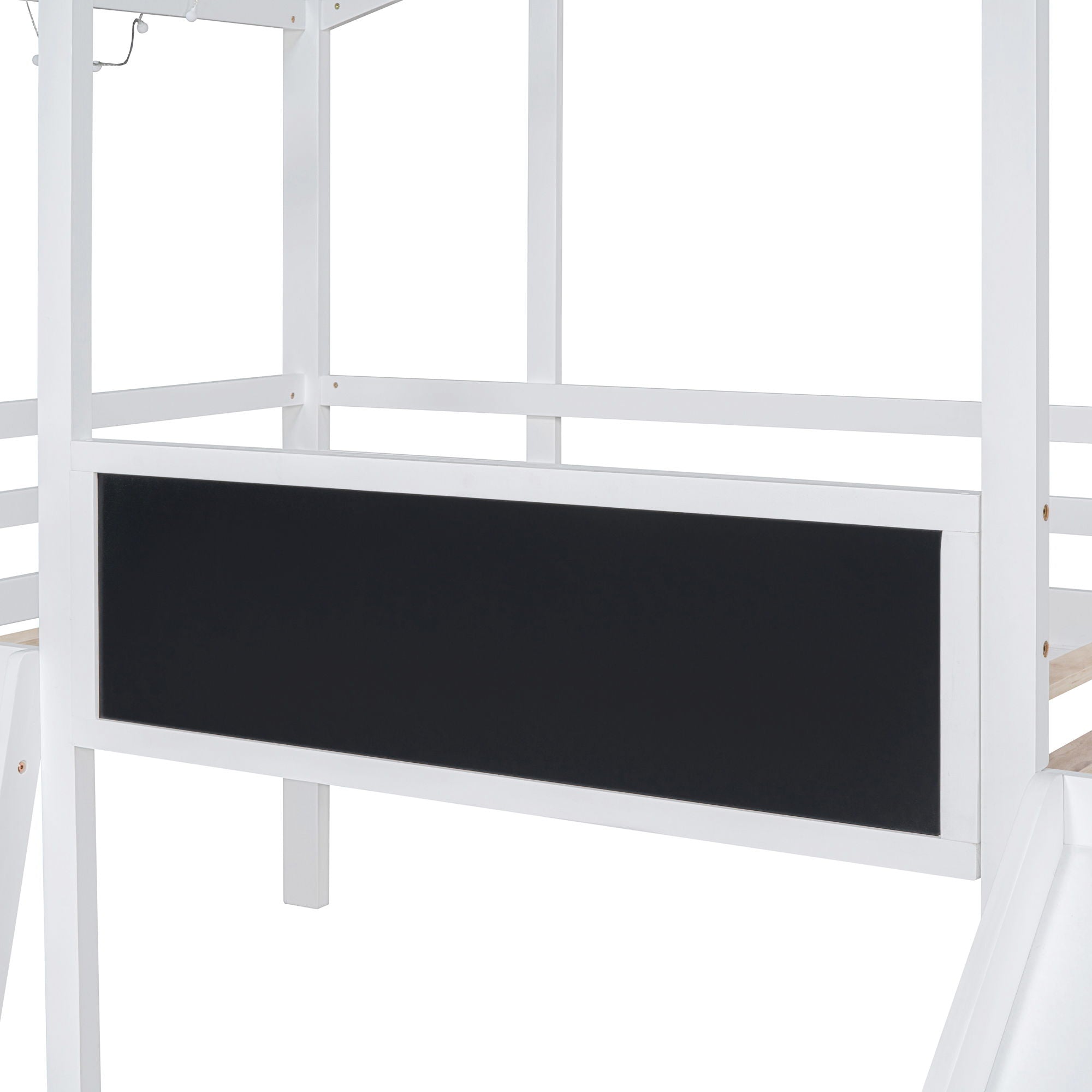 Loft House Bed With Ladder And Slide, With board And Light Strip On The Roof