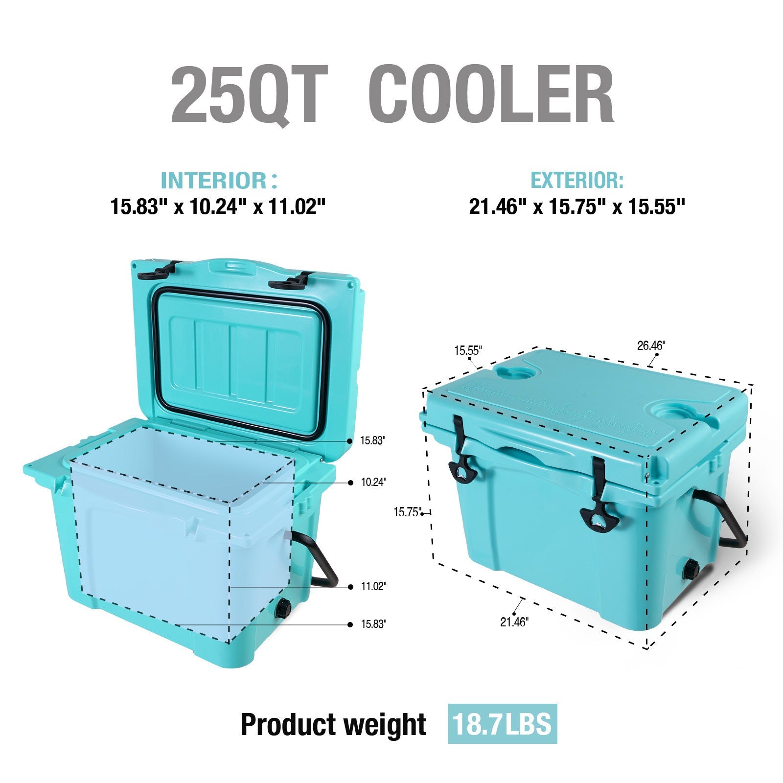 25QT Portable Cooler, Insulated Hard Cooler with Bottle Opener and Cup Holder