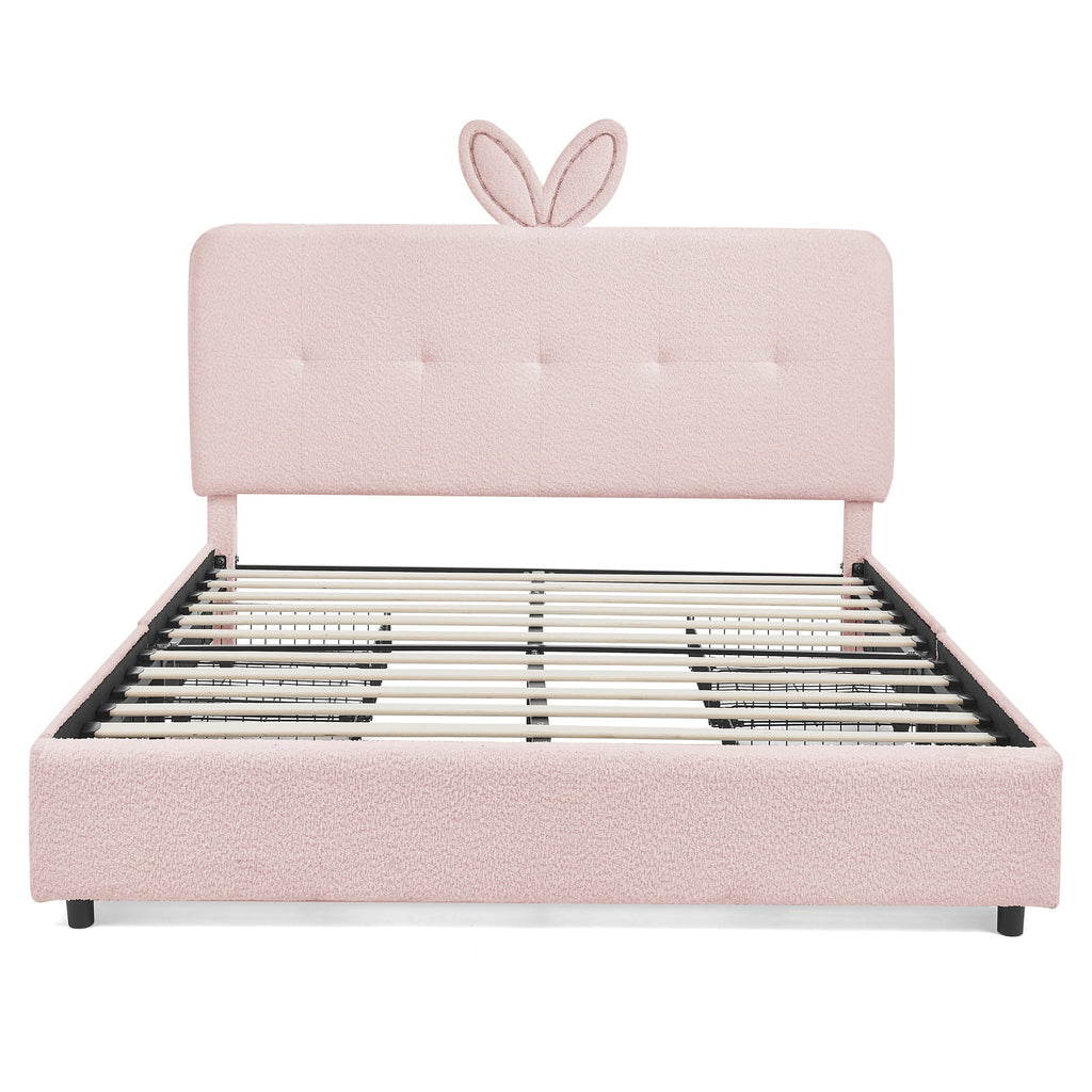 Full Size Kids Upholstered Bed with Oversized Rabbit Ear Headboard