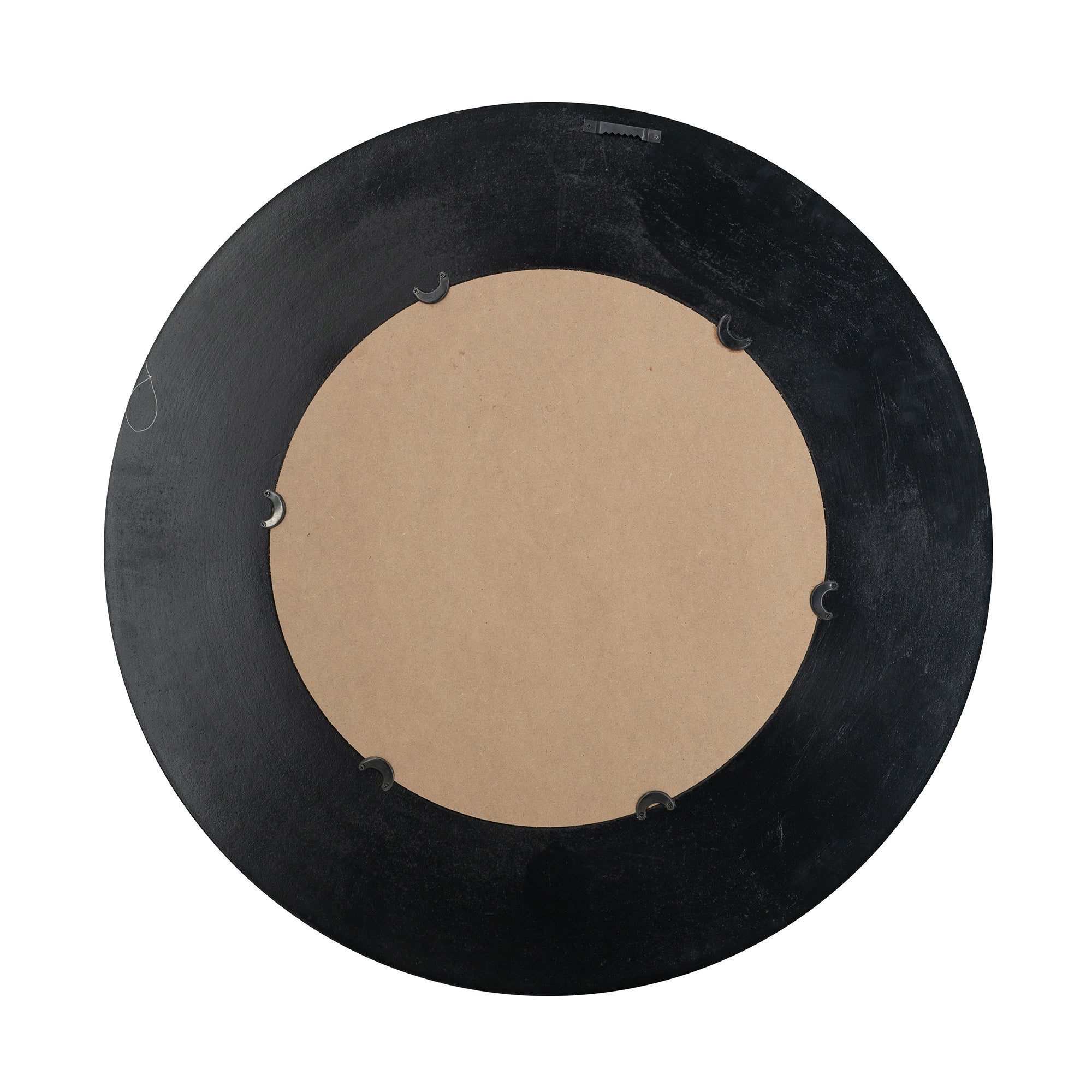 29.5" Round Gold and Black Wooden Accent Mirror with Woven Texture