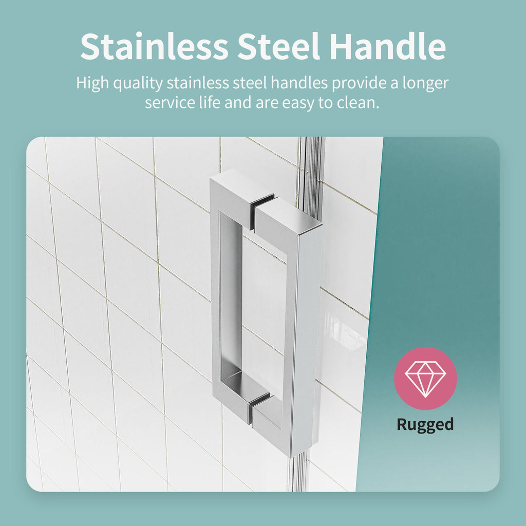Frameless Single Sliding Soft Close Shower Doors, 3 / 8" Tempered Glass Reversible Installatio