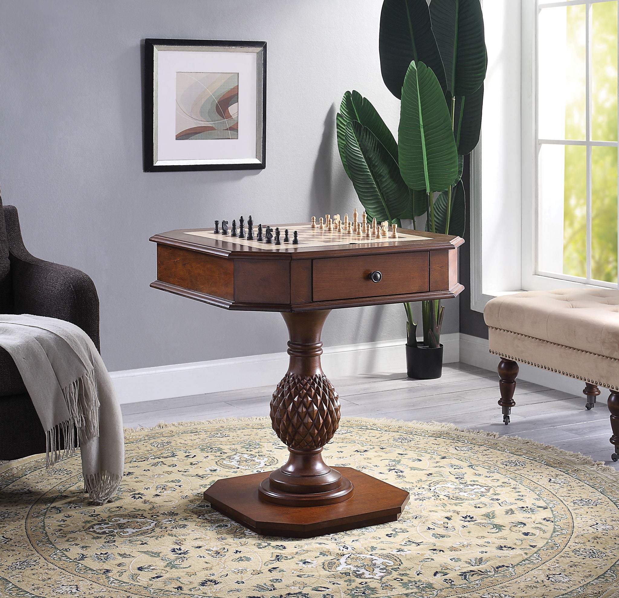 Bishop Reversible Chess Checker Game Table With Game Tray