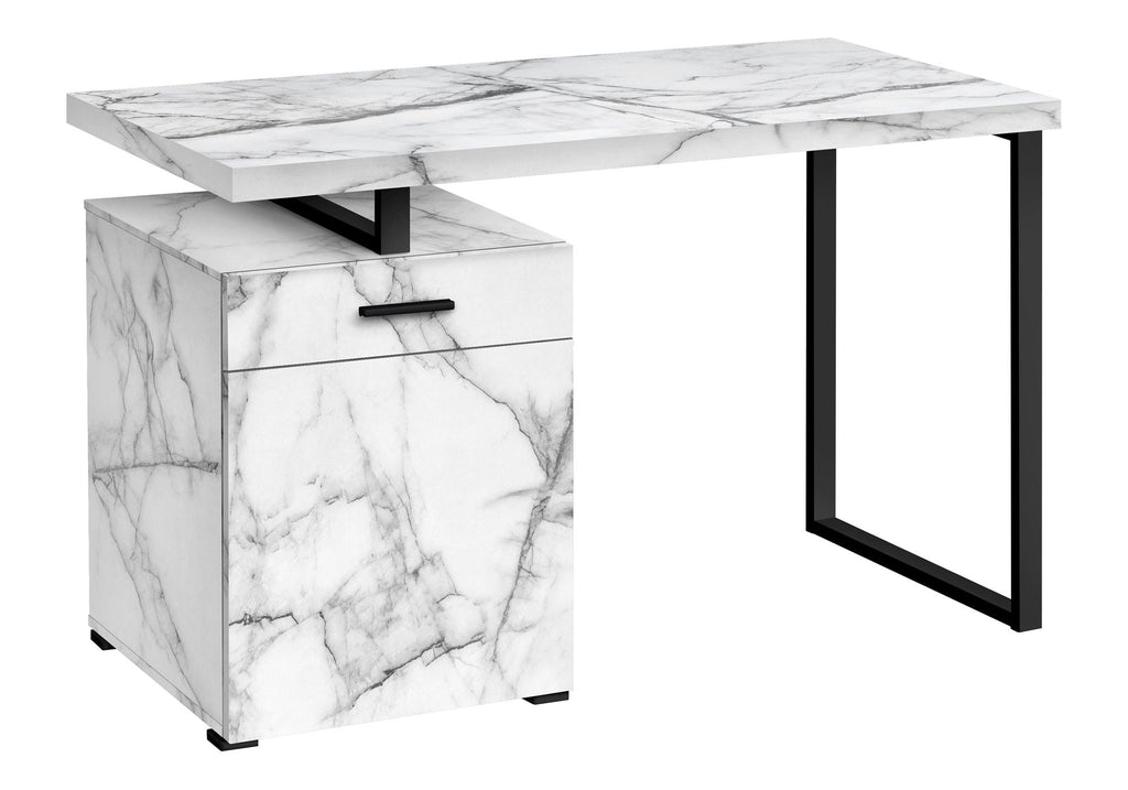 Computer Desk with Marble Look Laminate and Storage Drawers - White