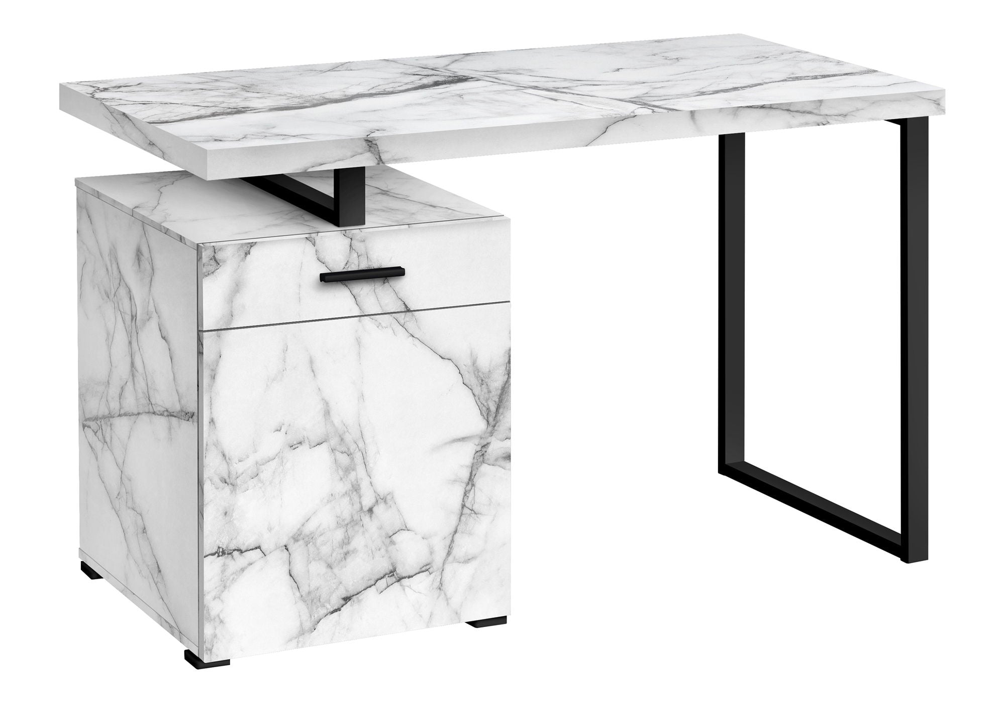 Computer Desk with Marble Look Laminate and Storage Drawers - White