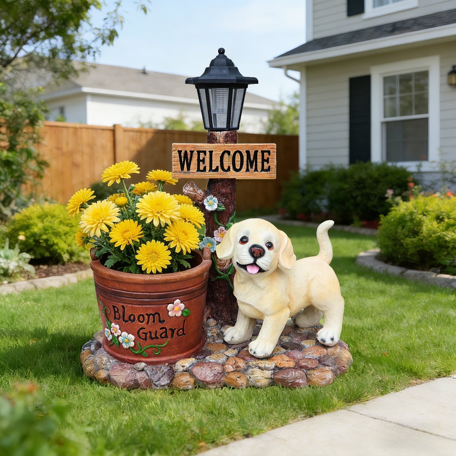 Labrador Puppy Solar Planter Garden Statue