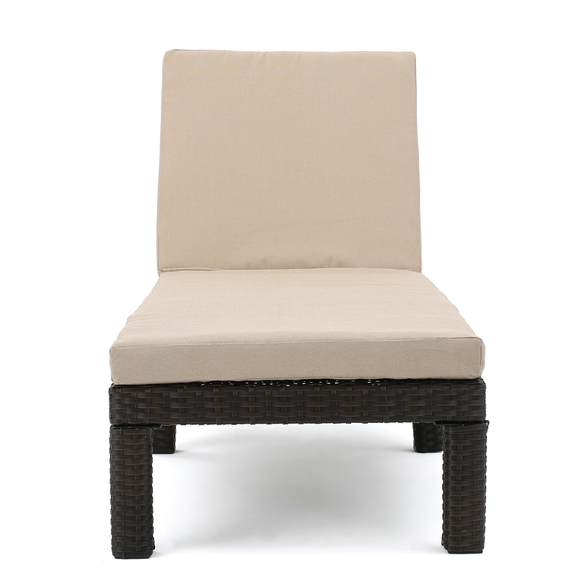 Puerta Chaise Lounge Frame Cushion Outdoor Wicker Iron - Beige / Dark Brown