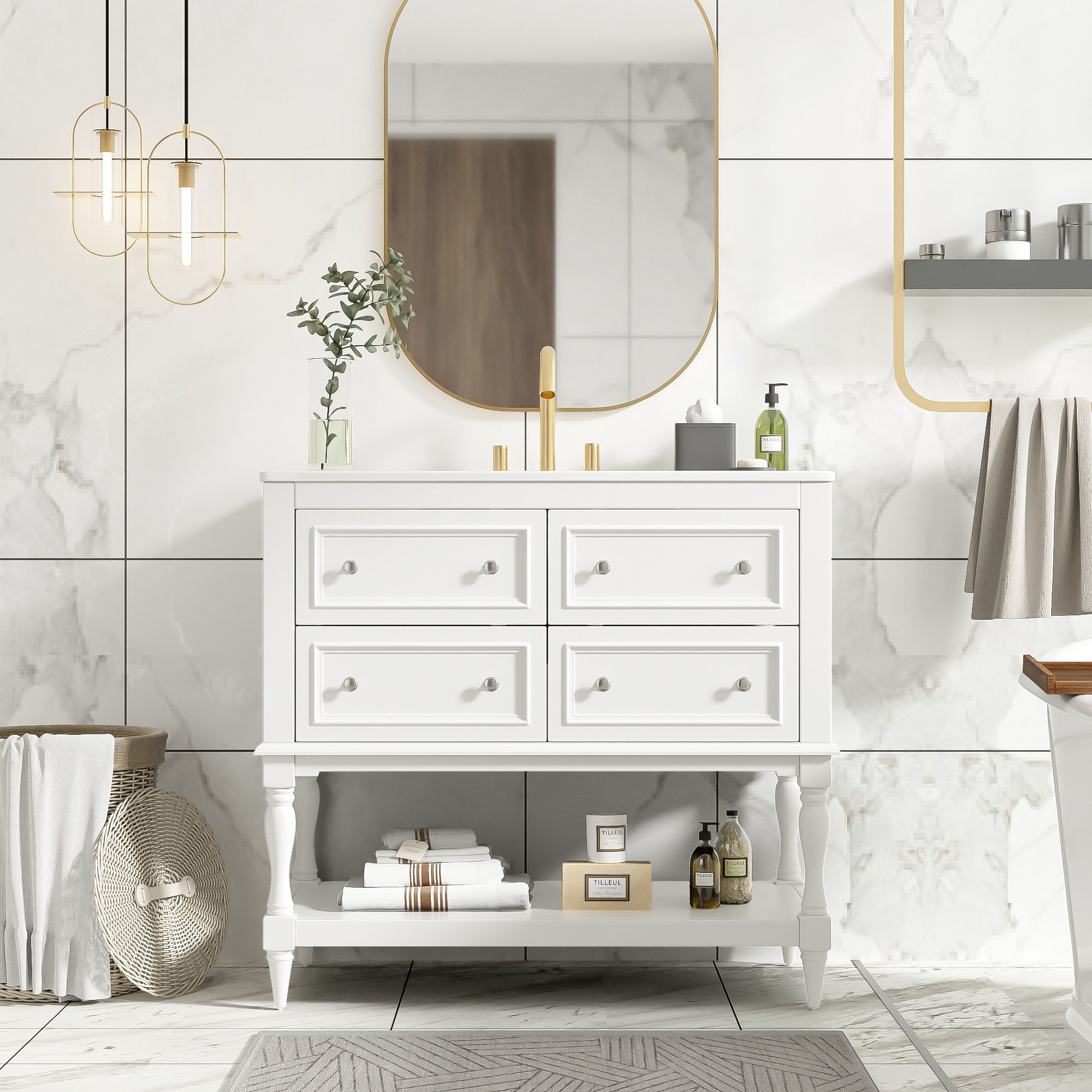 Bathroom Vanity Cabinet With Undermount Sink - 4 Drawer Set