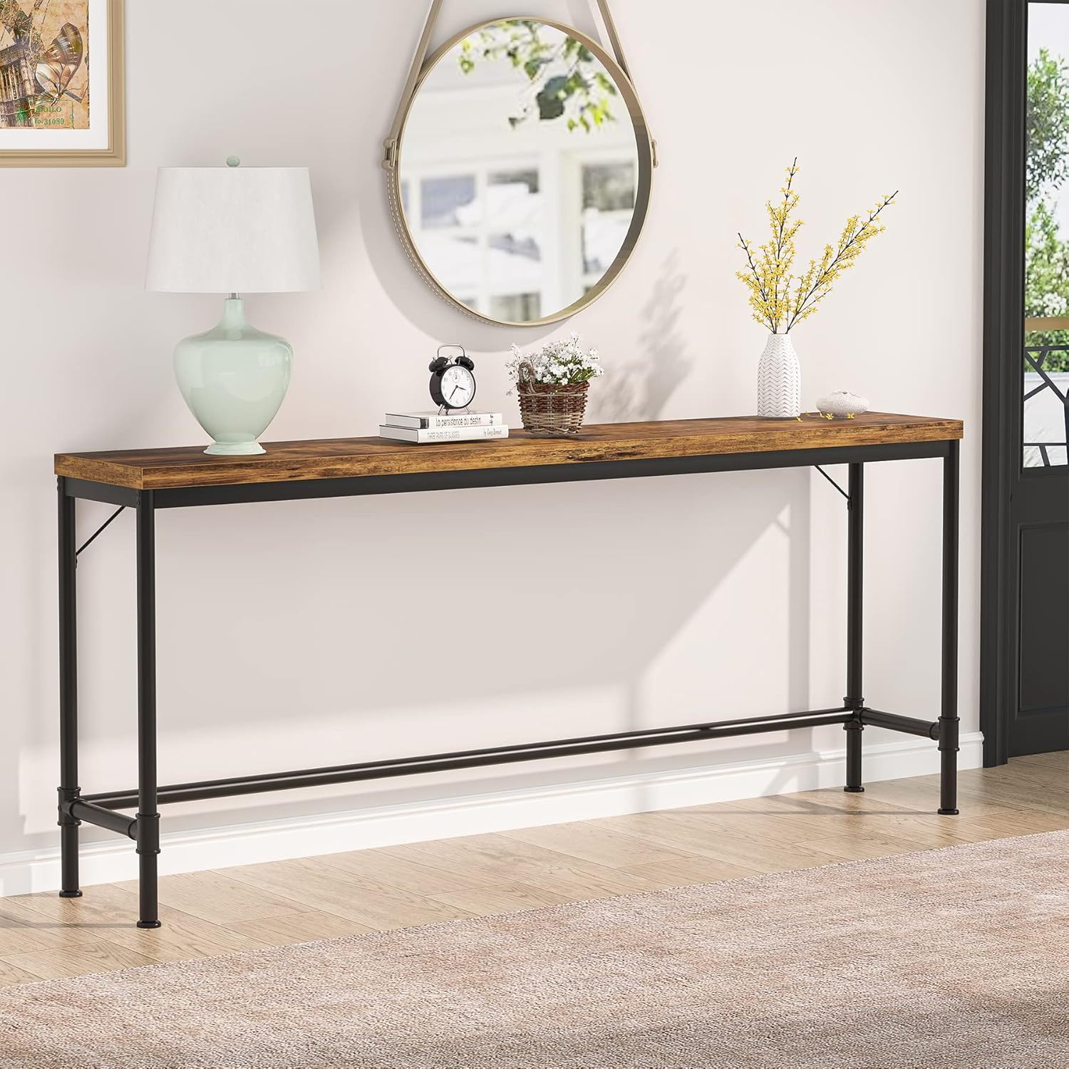 Tribesigns - Extra Long Console Table - Brown / Black