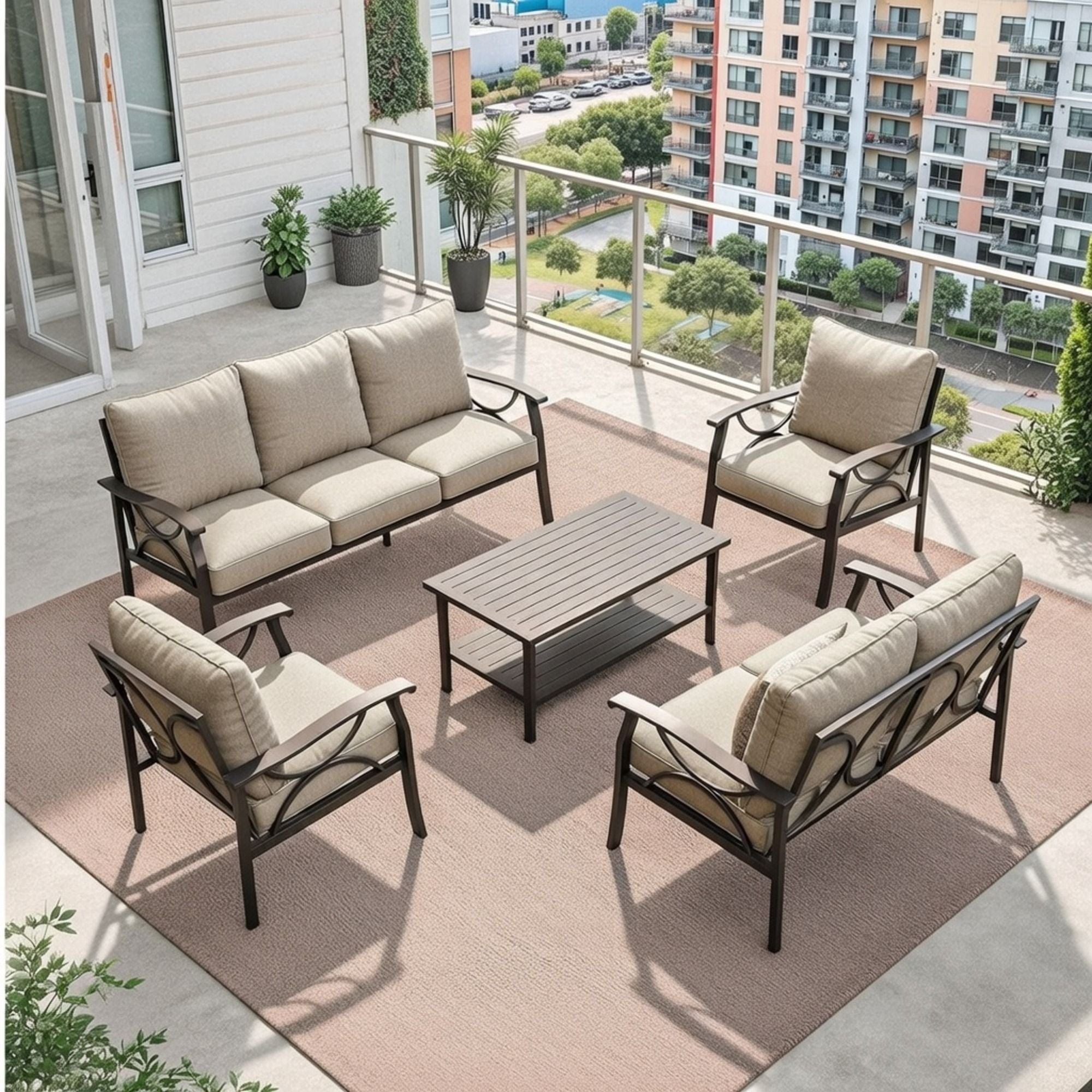 Patio Furniture Set with Coffee Table and Cushions for Backyard