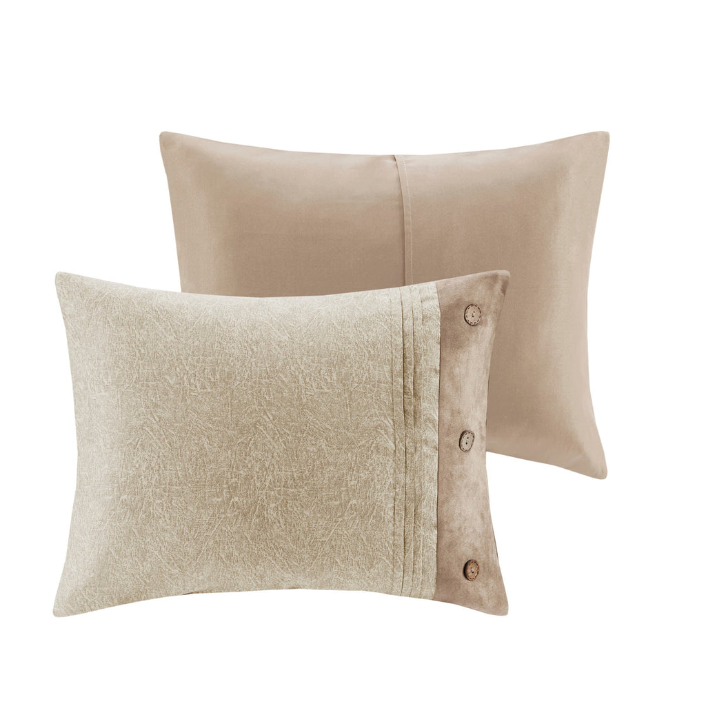7 Piece Faux Suede Comforter Set Tan King