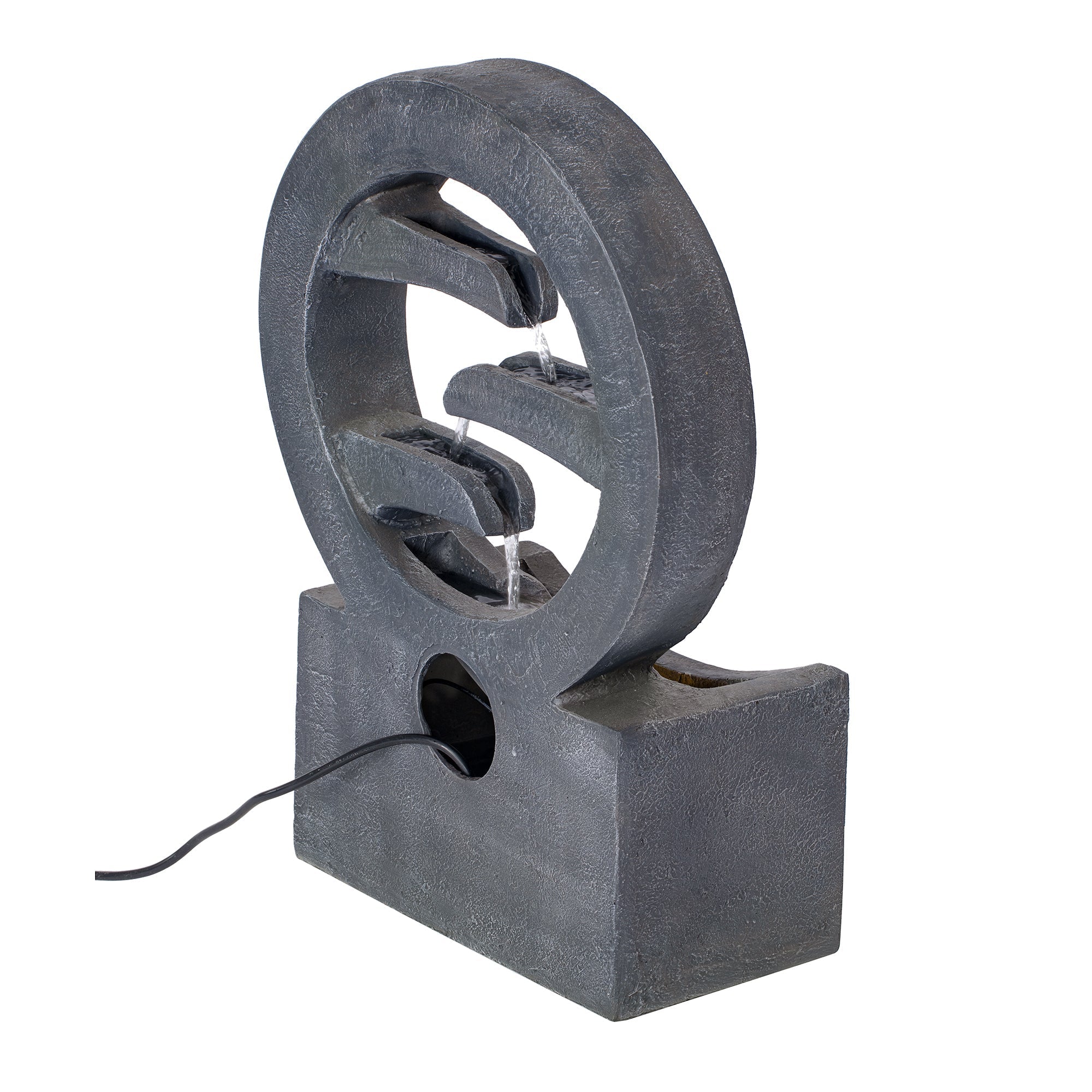 26.77'H Gray Circular Polyresin Outdoor Water Fountain with LED Light