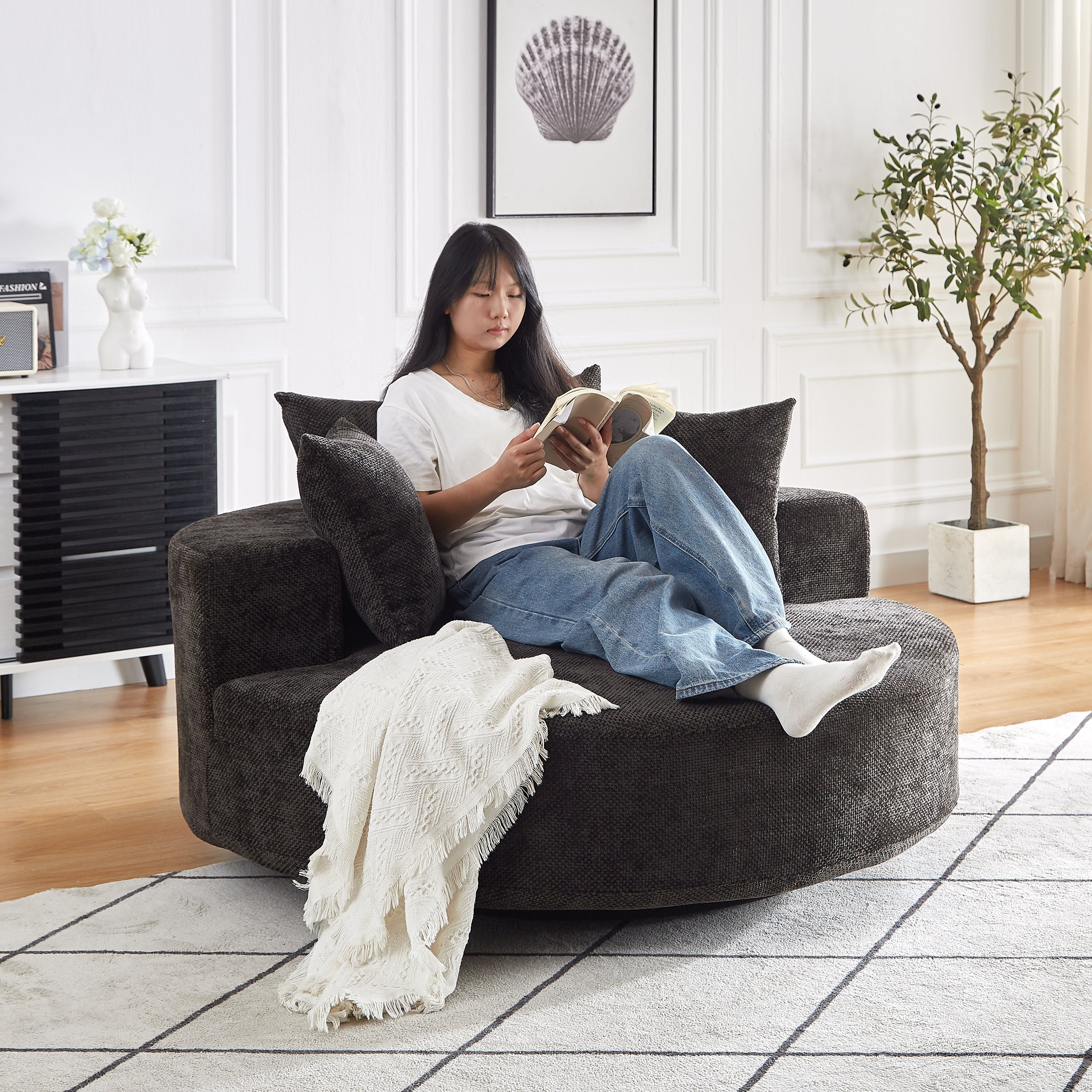 55'' Chenille Foam Single Swivel Chair