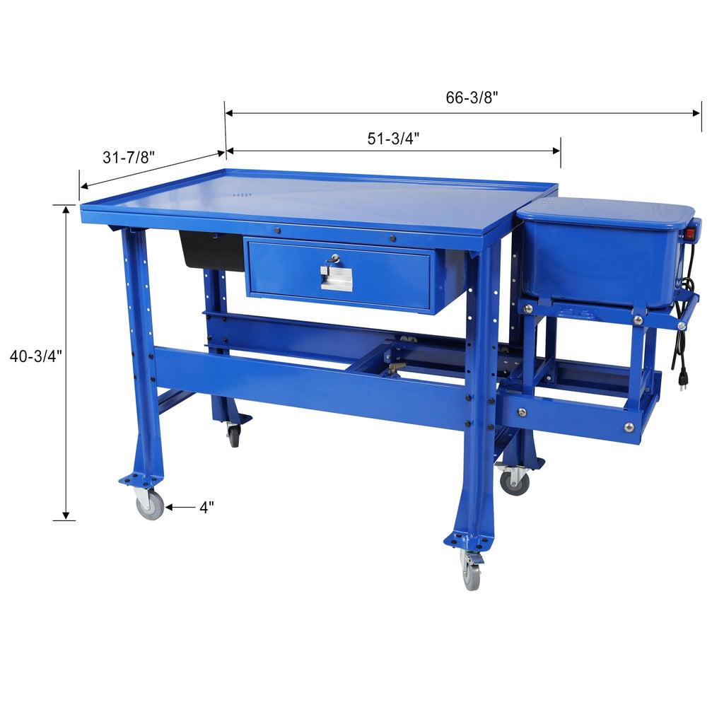 Mobile Tear Down Table With 3.5 Gallon Parts Washer And 110V Pump - Blue