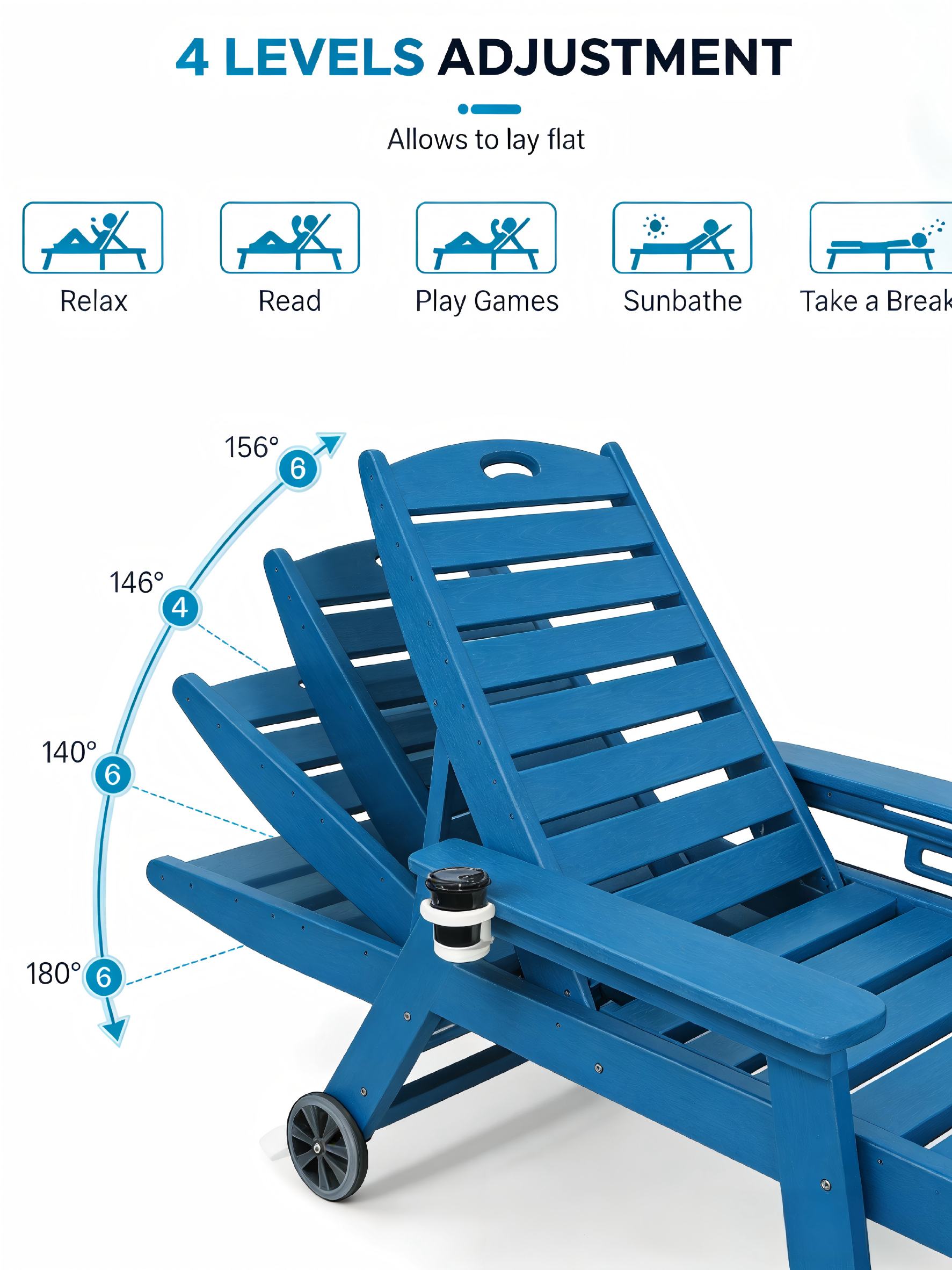 HDPE Chaise Lounge Chair Outdoor with Adjustable Backrest