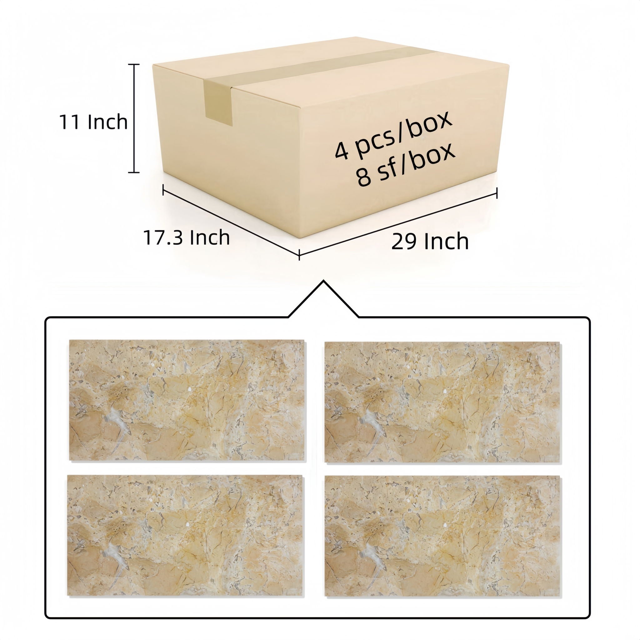 Marble Tile For Floor And Wall Honed 12 x 24" Stone (Set of 4) - Beige / Gold