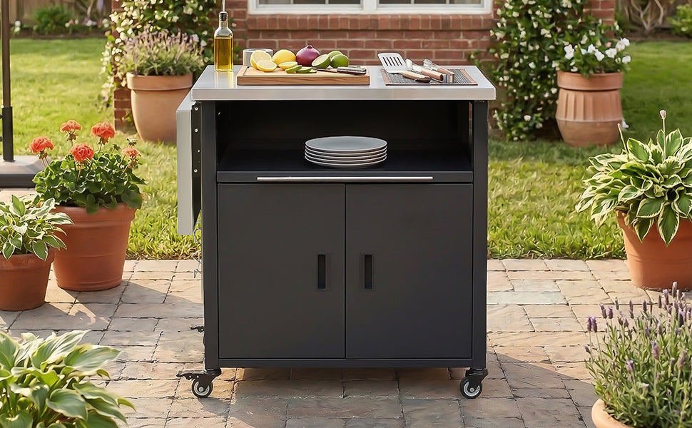Foldable Outdoor Prep Station BBQ Cart Patio Dining Cart