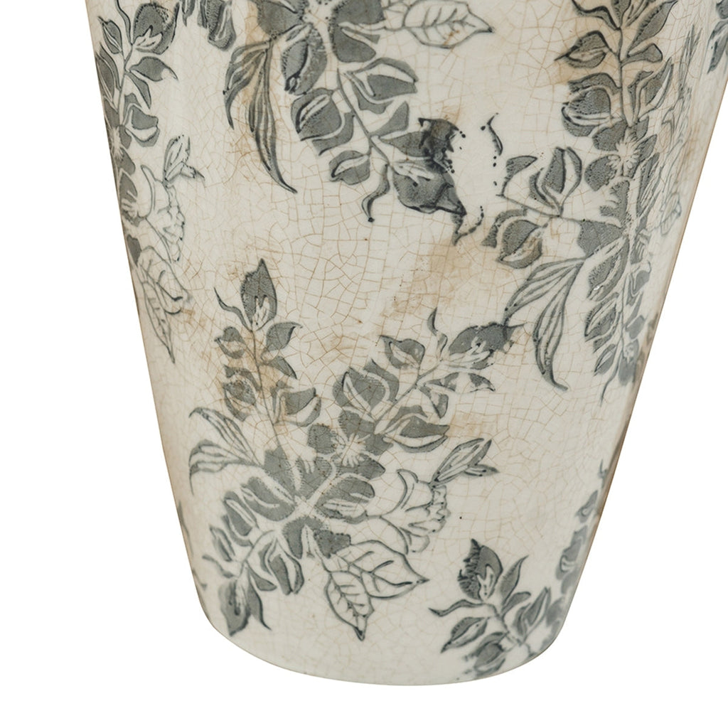 6.7x6.7x11.6' White Ceramic Accent Vase with Gray Floral Design
