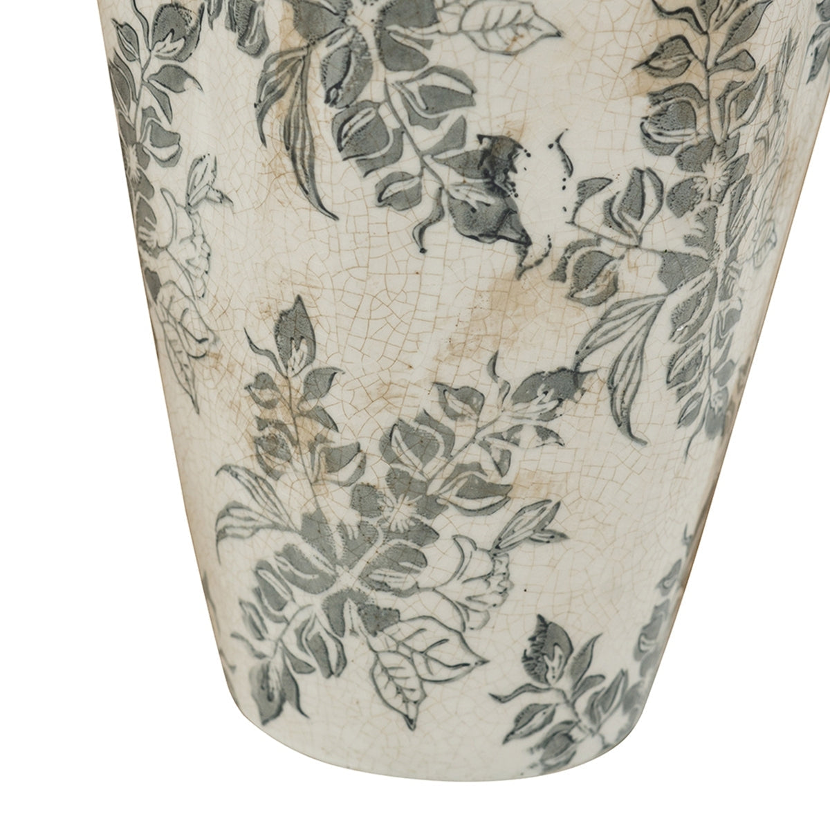 6.7x6.7x11.6' White Ceramic Accent Vase with Gray Floral Design