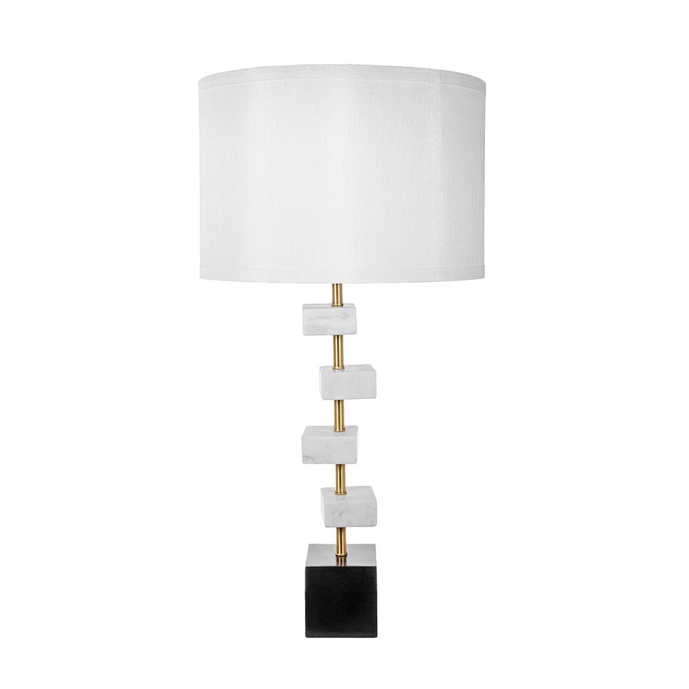 D15x30' Table Lamp with White Marble and Brass Frame