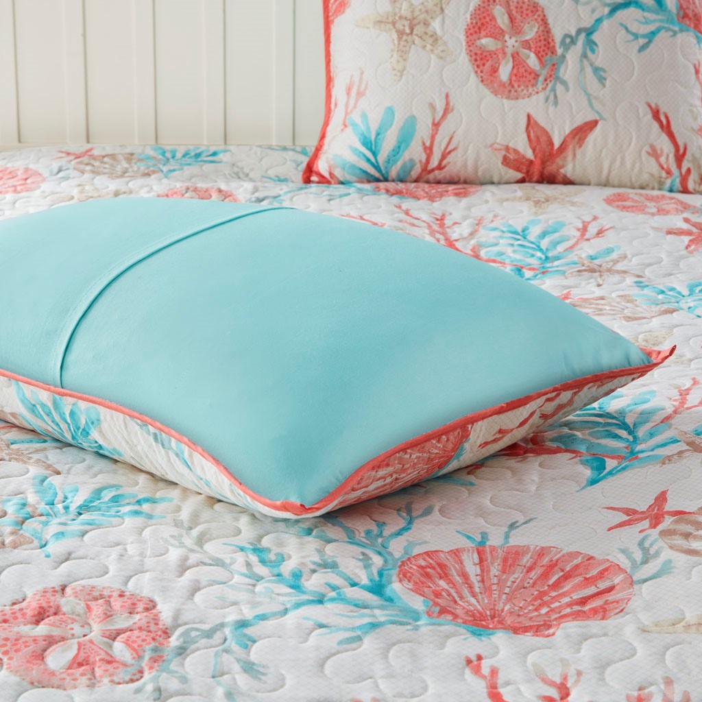 6 Piece Cotton Sateen Quilt Set with Throw Pillows Coral Full/Queen