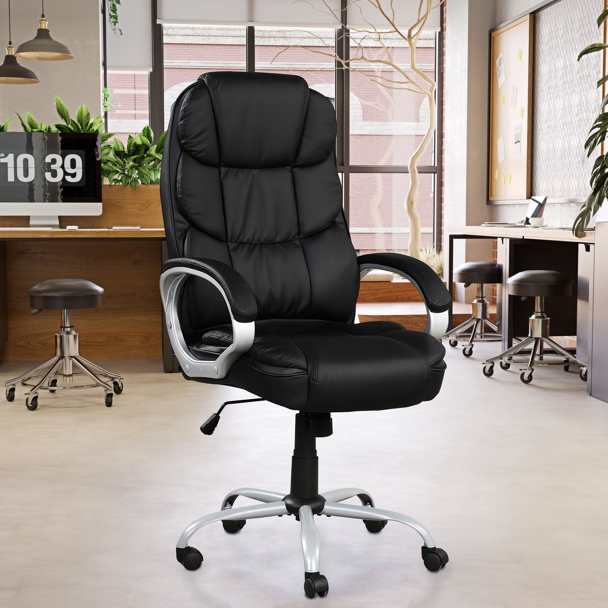 Upholstered Office Chair, Adjustable Height Swivel Chair - Black