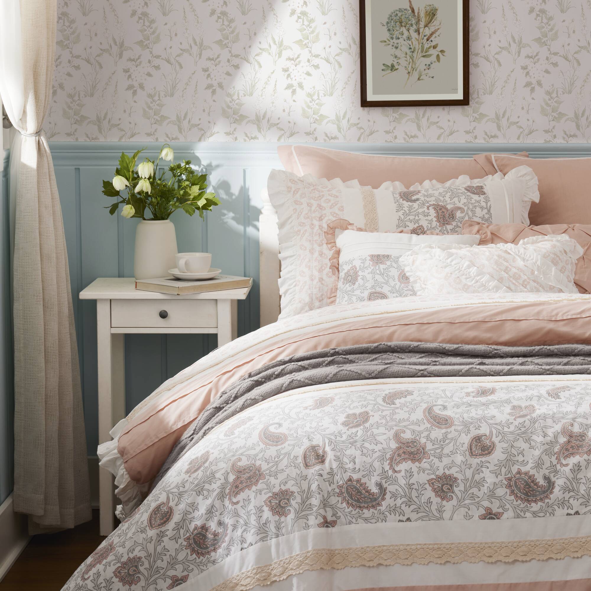 9 Piece Cotton Percale Comforter Set Blush