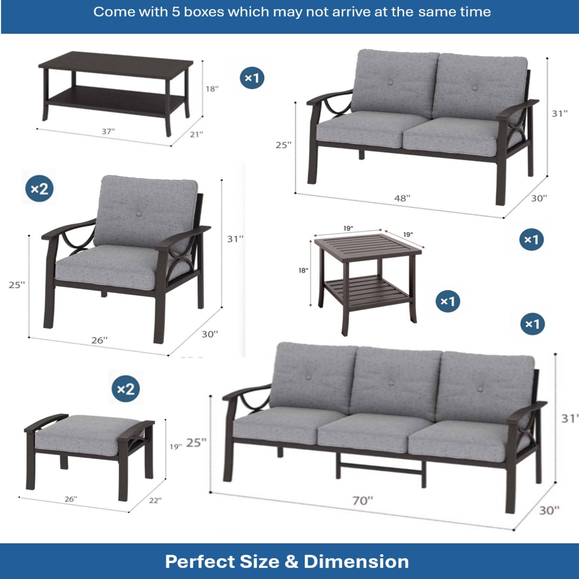 Patio Furniture Set with Coffee Table and Cushions for Backyard