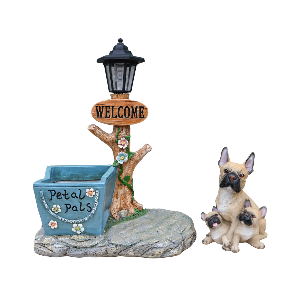 French Bulldog Family Planter Statue