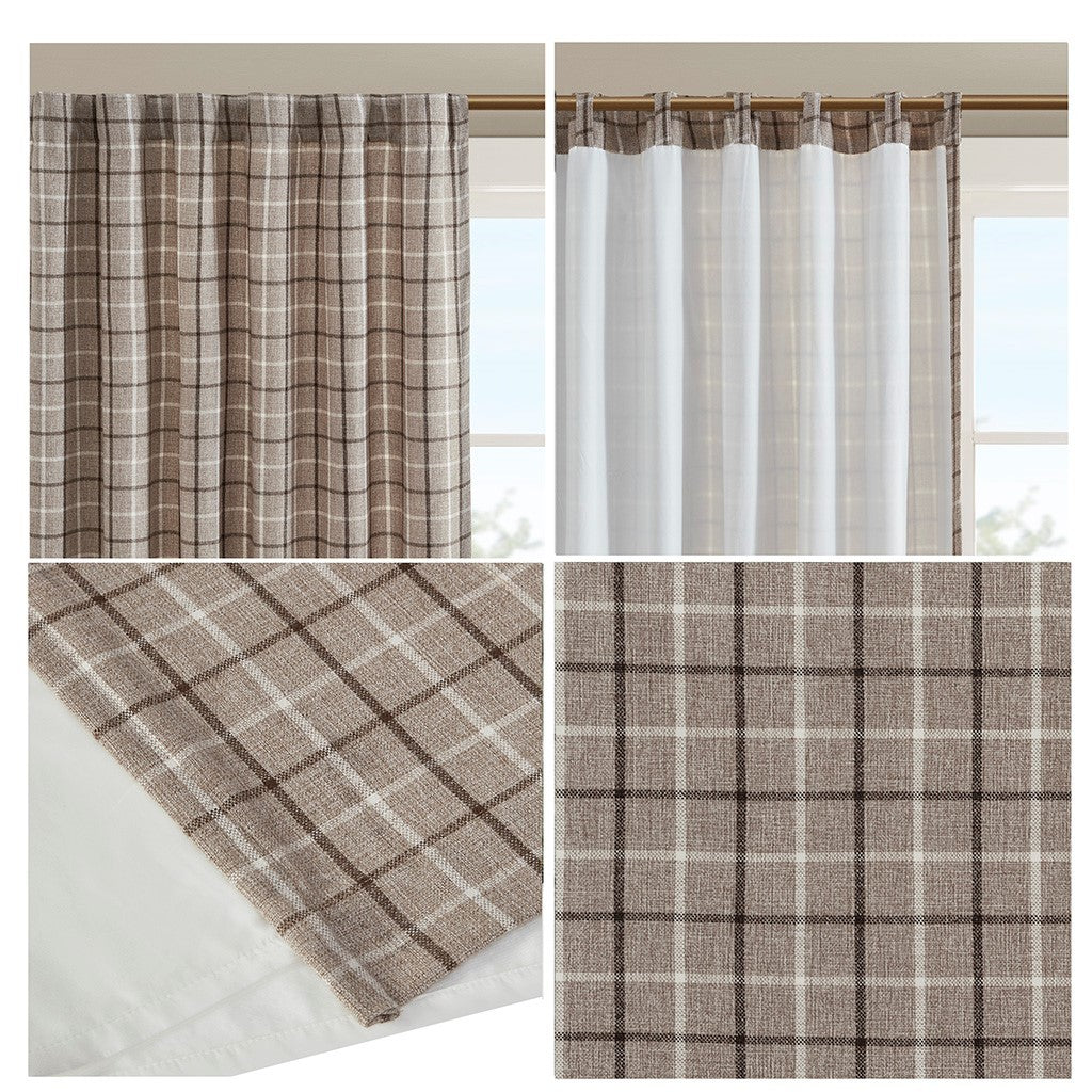 Plaid Rod Pocket and Back Tab Curtain Panel with Fleece Lining