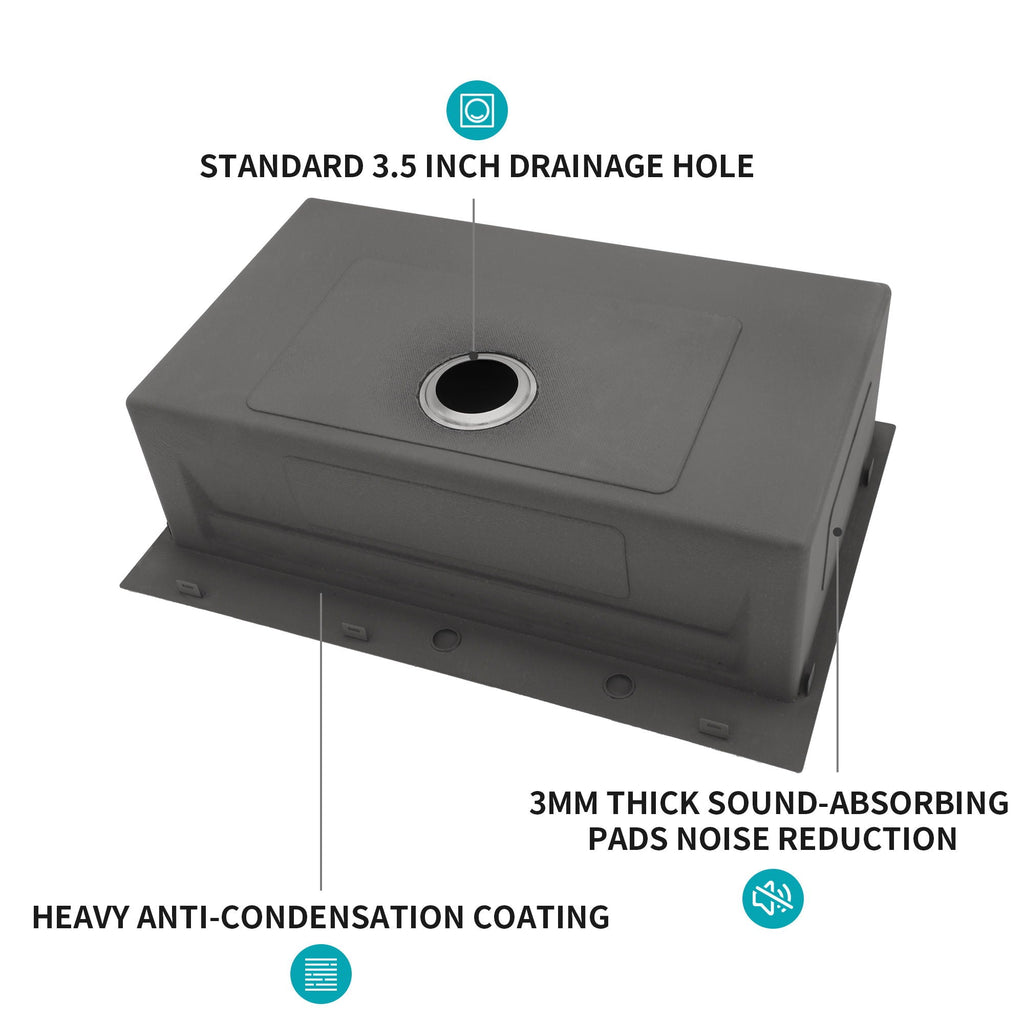 33" Drop In Kitchen Sink Single Bowl 16 Gauge Stainless Steel Ledge Workstation - Black