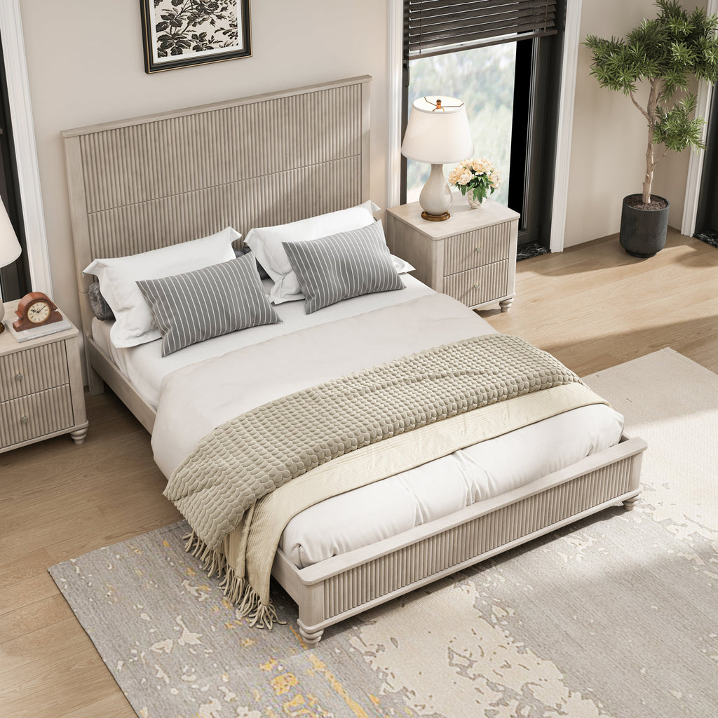 Solid Wood Queen Platform Bed Frame with Tall Headboard